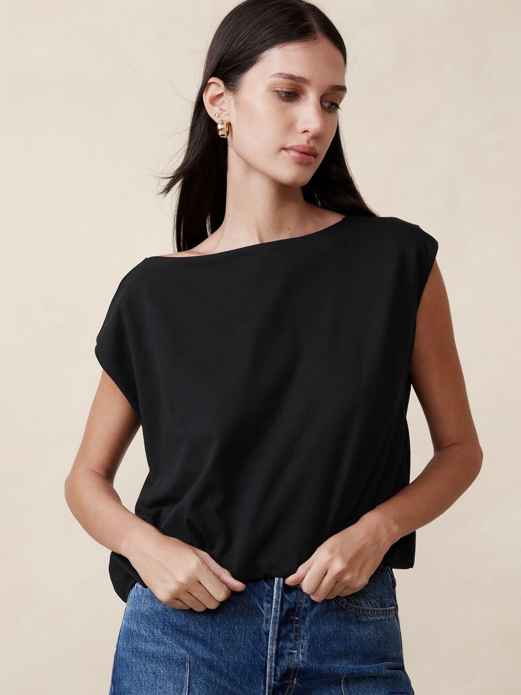 Banana Republic Black Aveline Cotton Sleeveless Top - Image 1 of 1