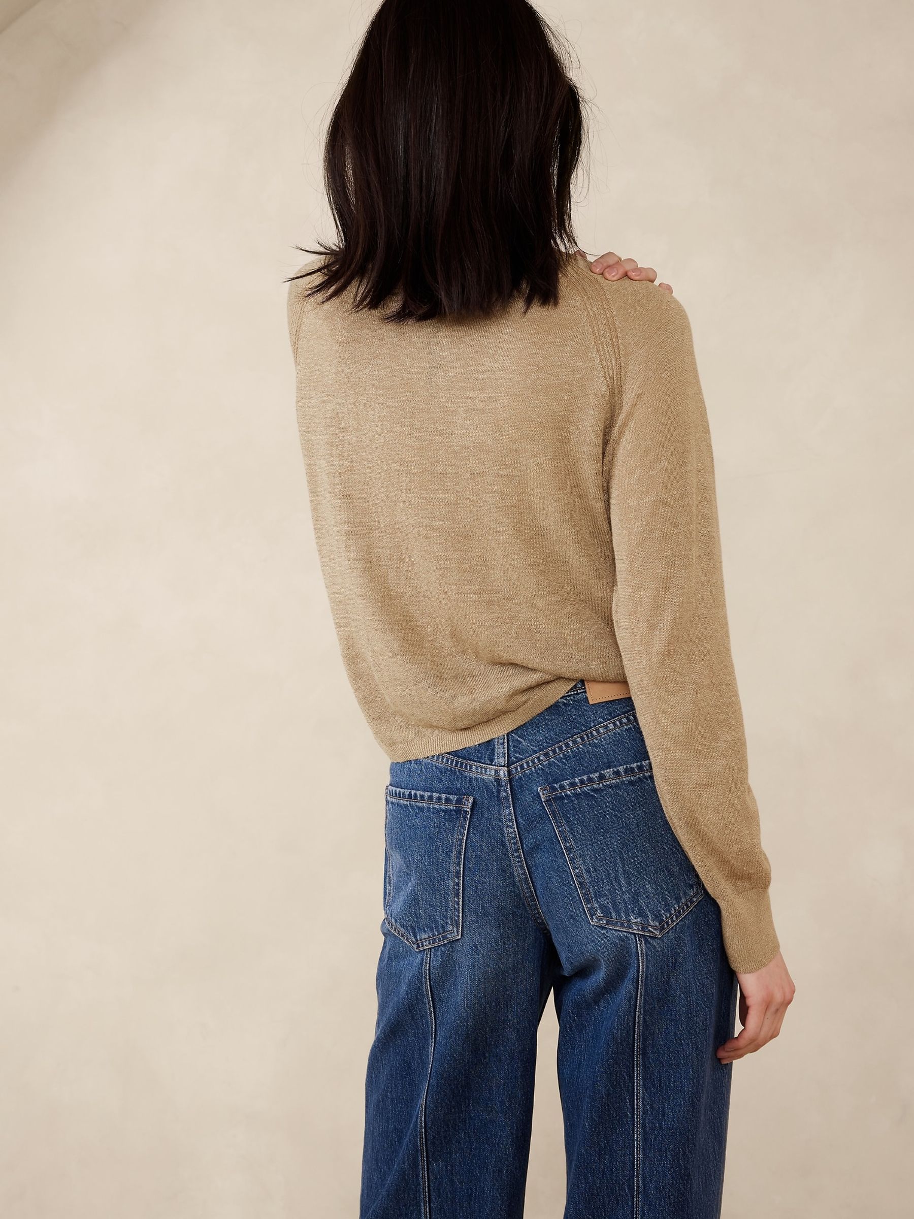 Banana Republic Beige Fern Linen-Blend Raglan Jumper - Image 2 of 7