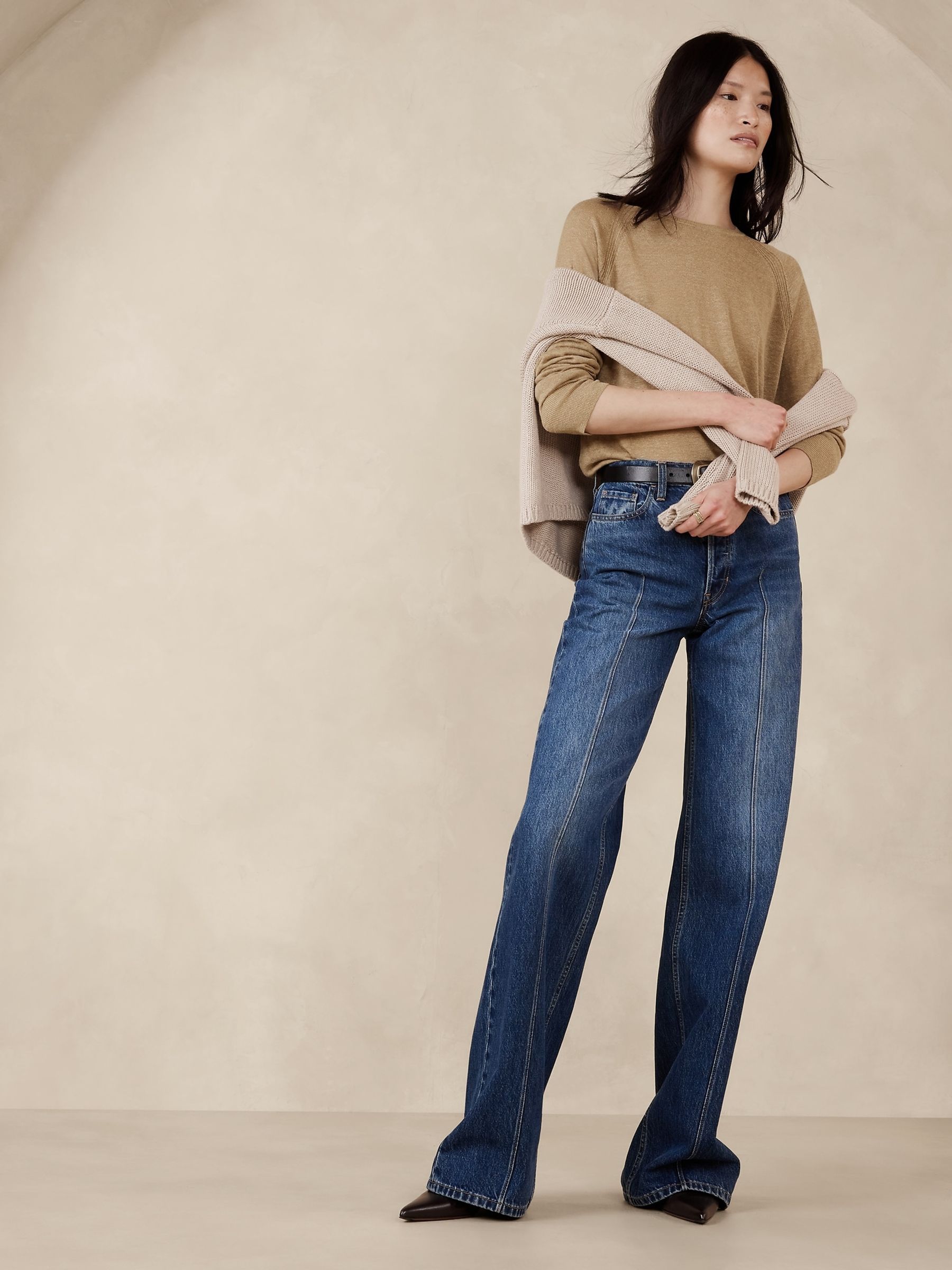 Banana Republic Beige Fern Linen-Blend Raglan Jumper - Image 3 of 7