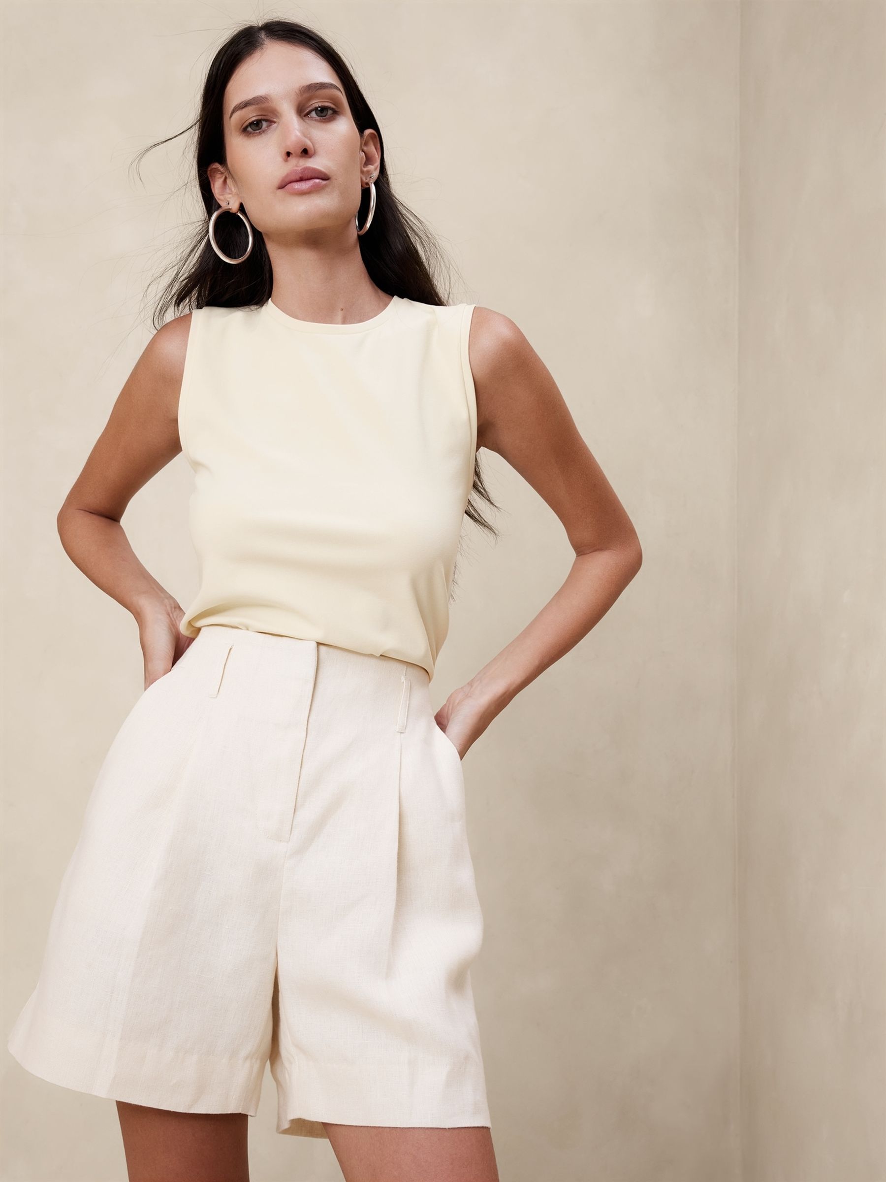 Banana Republic Cream Refined Cotton Sleeveless Vest - Image 1 of 4