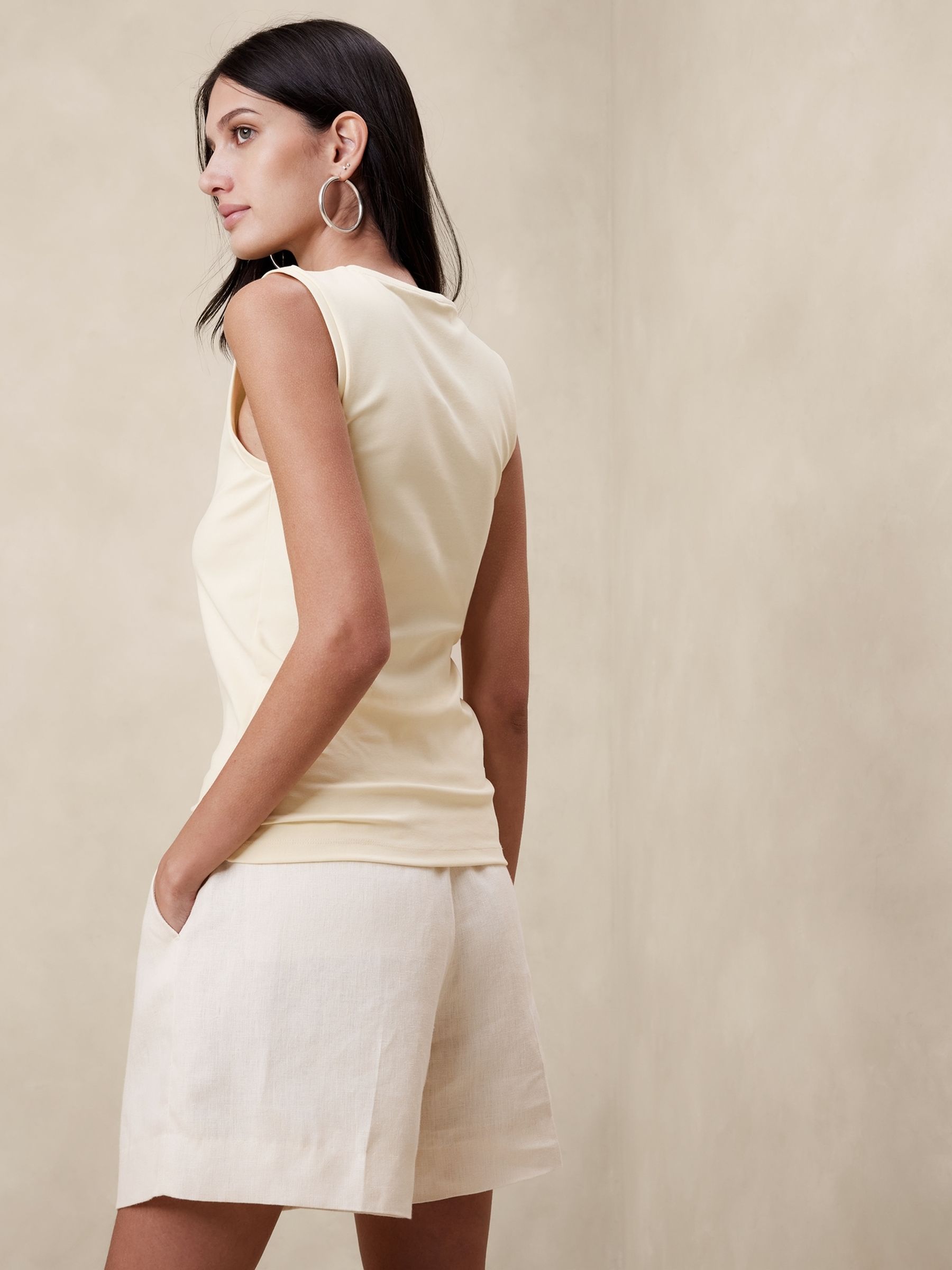Banana Republic Cream Refined Cotton Sleeveless Vest - Image 2 of 4