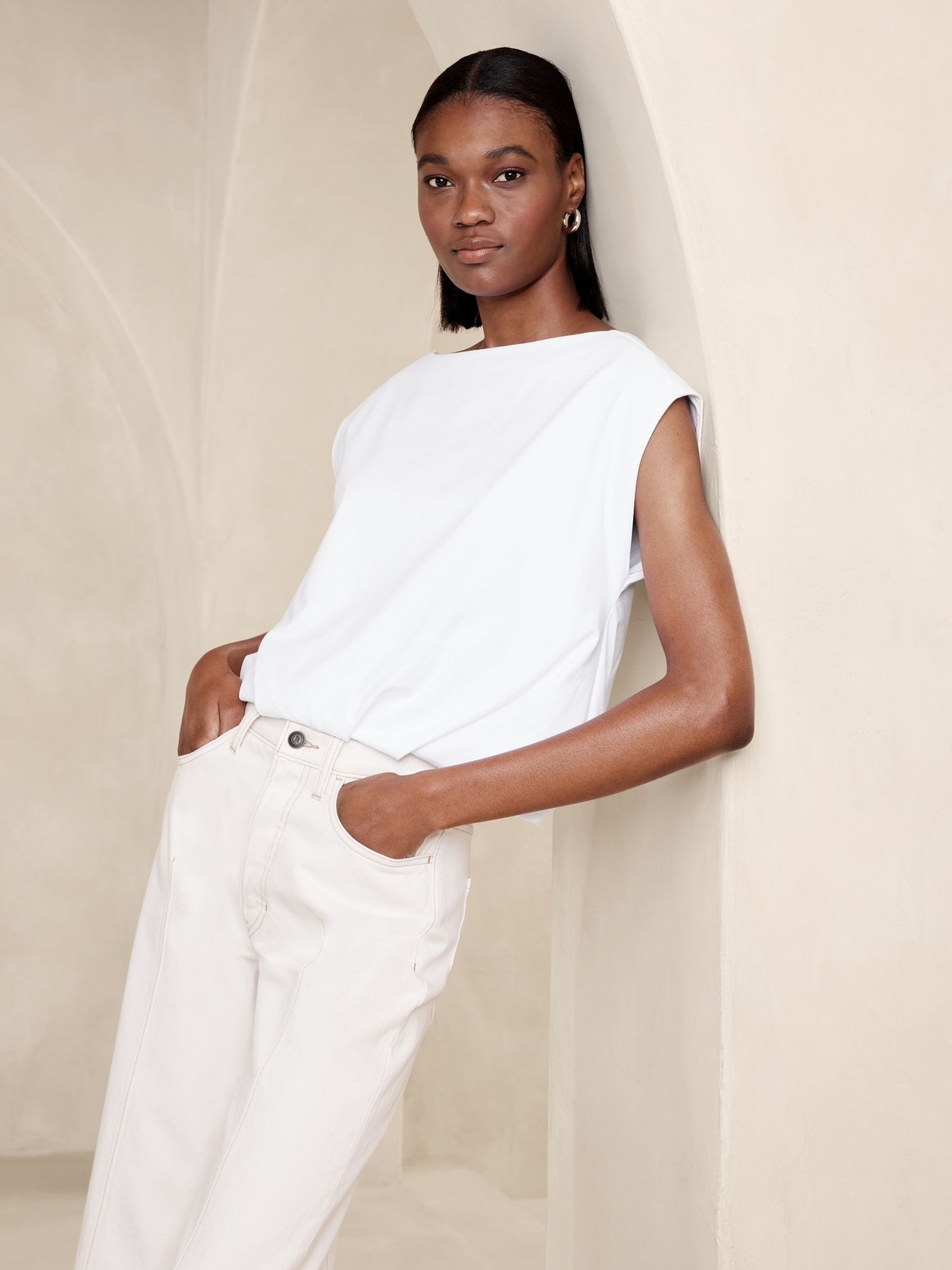 Banana Republic White Aveline Cotton Sleeveless Top - Image 1 of 1