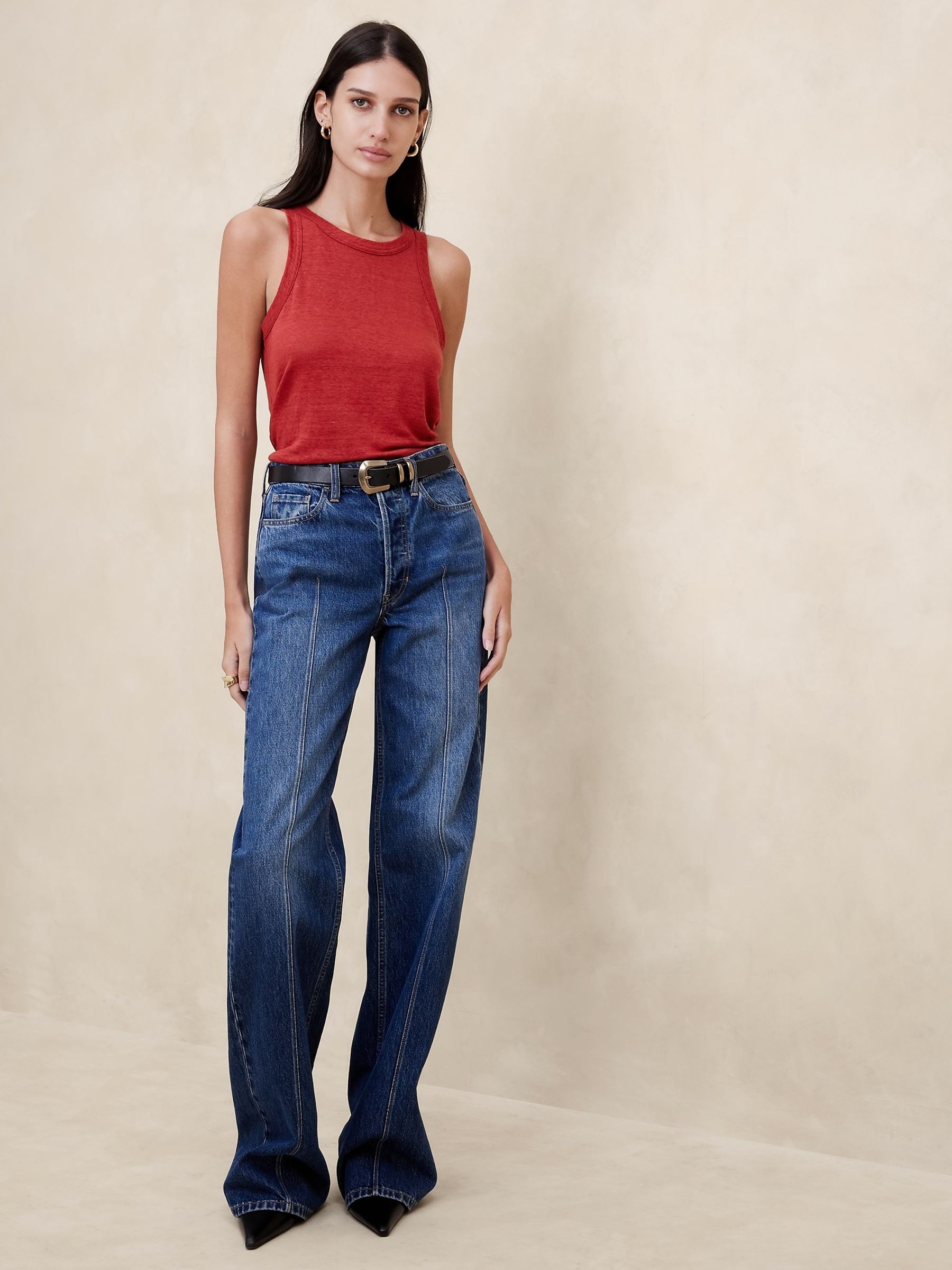 Banana Republic Red Linen Racer Tank Sleeveless Vest - Image 1 of 1 Banana Republic Red Linen Racer Tank Sleeveless Vest - Image 1 of 1