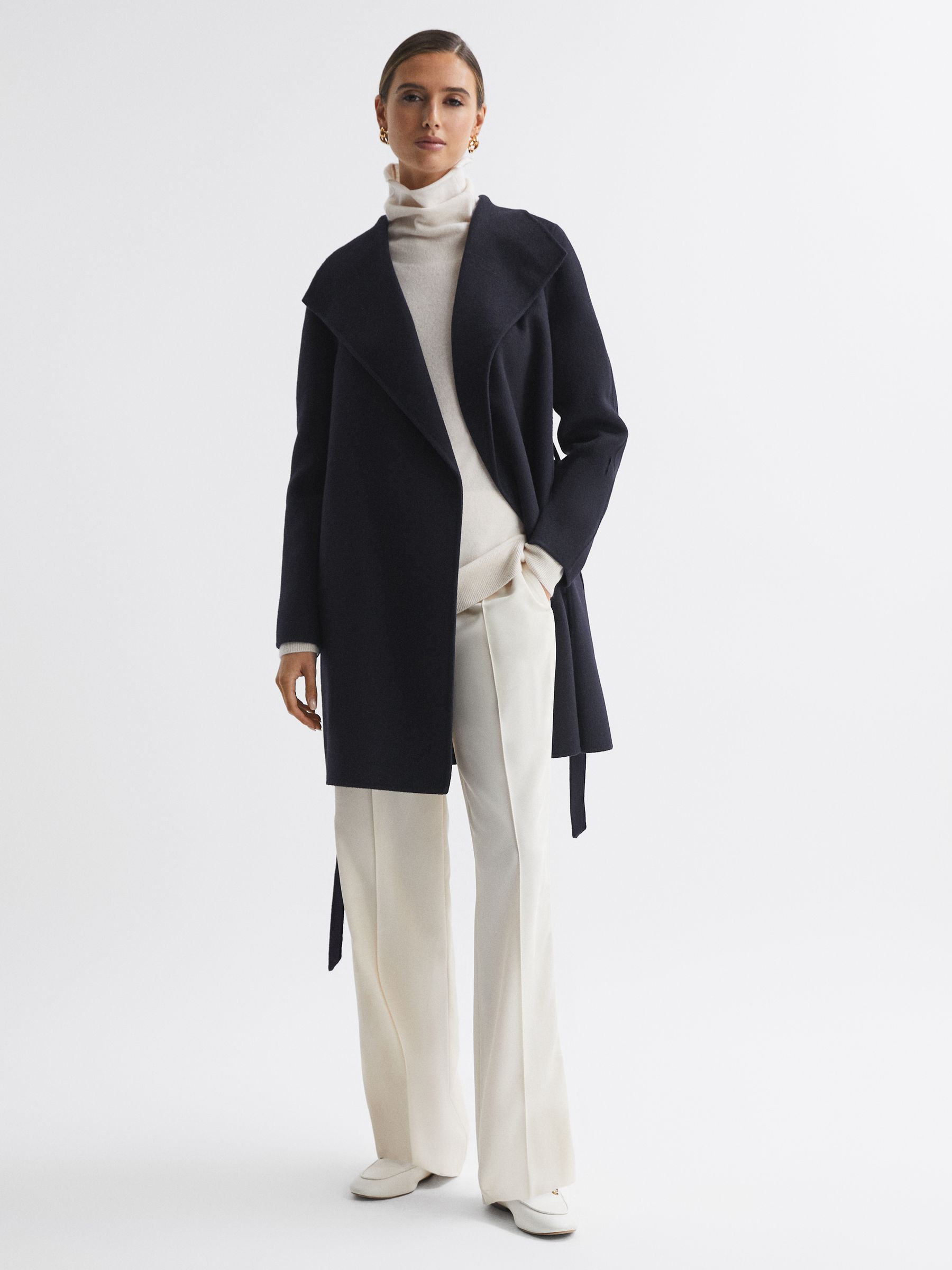 Double Breasted Wool Blindseam Coat in Navy - Image 1 of 5