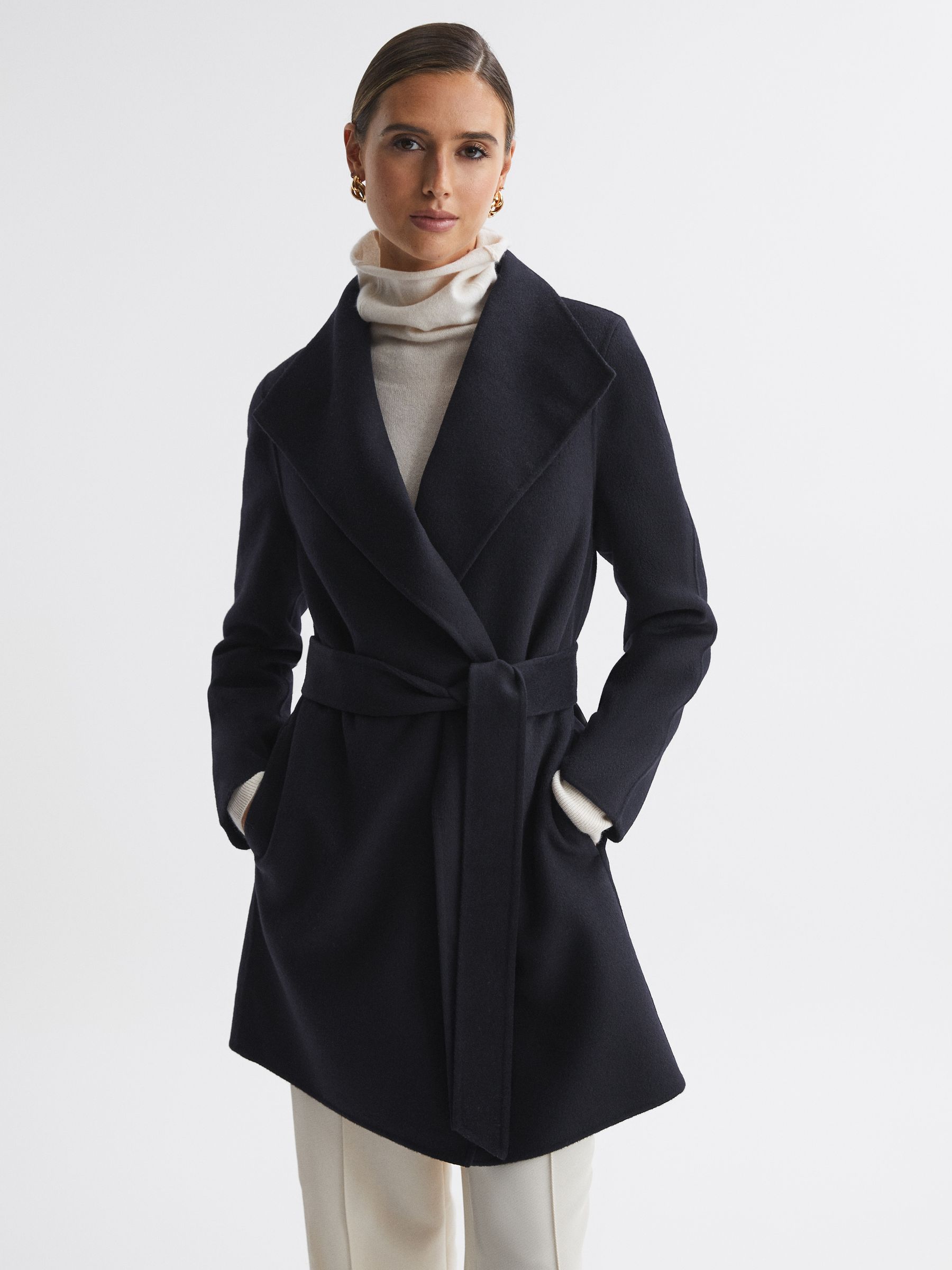 Double Breasted Wool Blindseam Coat in Navy - Image 3 of 5
