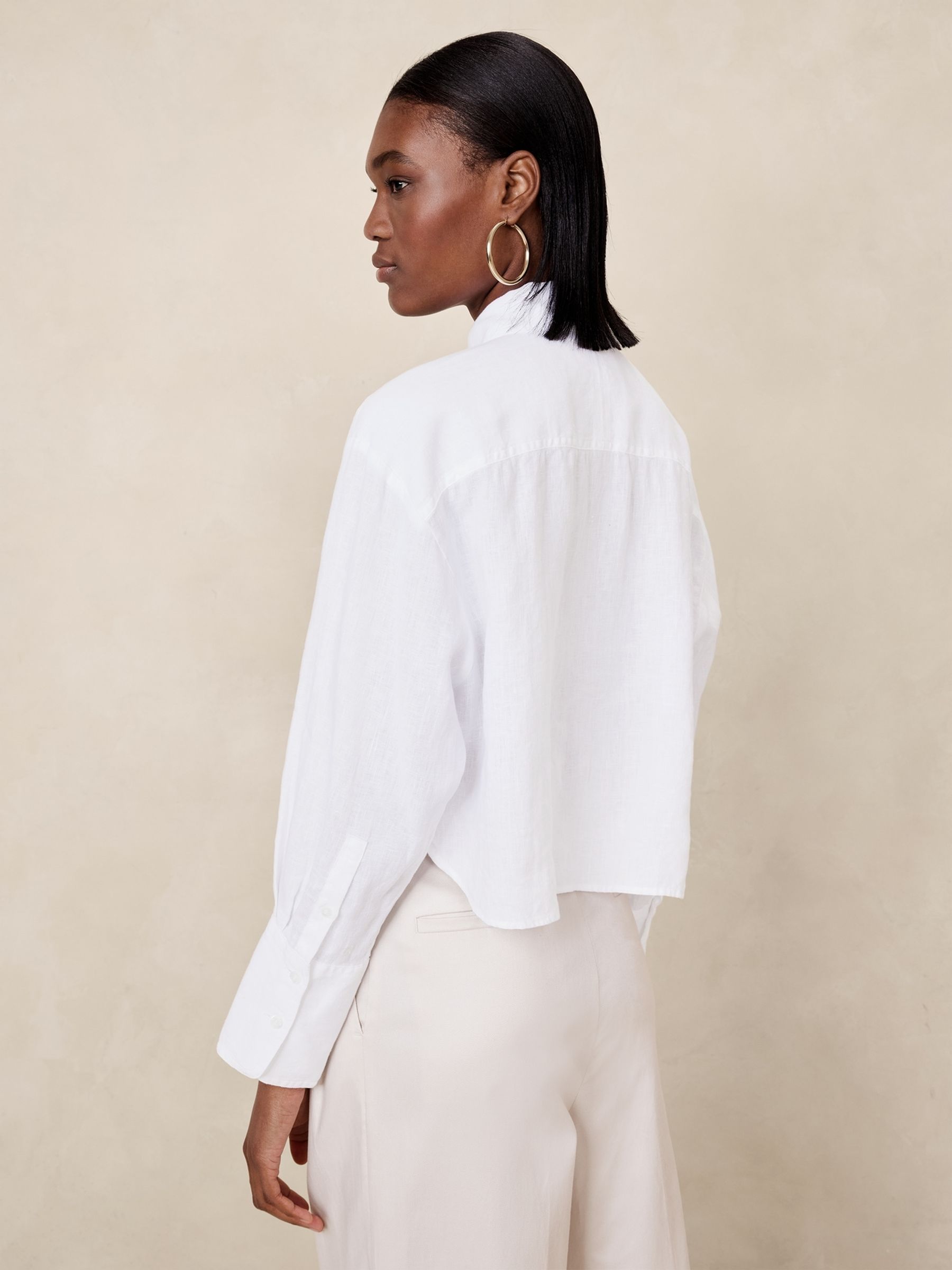 Banana Republic White The Boxy Crop Linen Shirt - Image 2 of 4
