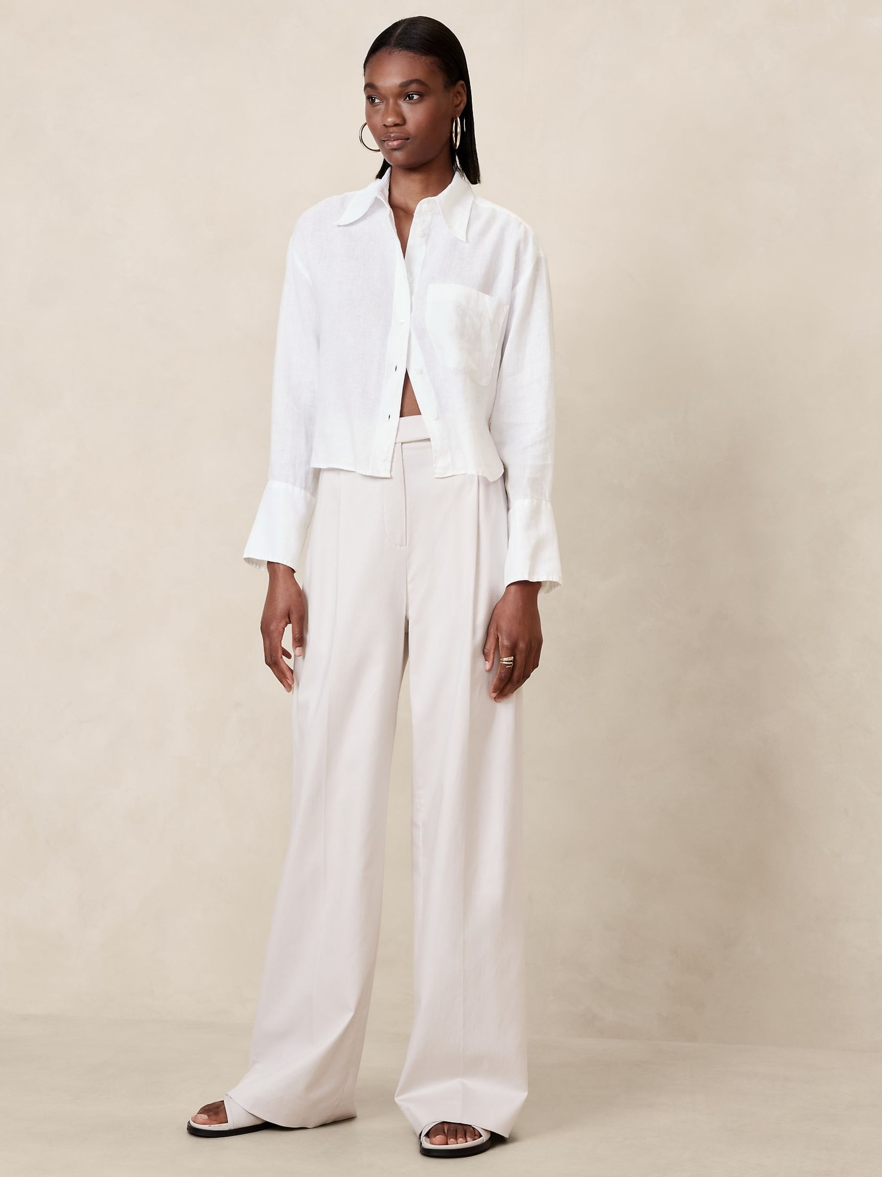 Banana Republic White The Boxy Crop Linen Shirt - Image 3 of 4