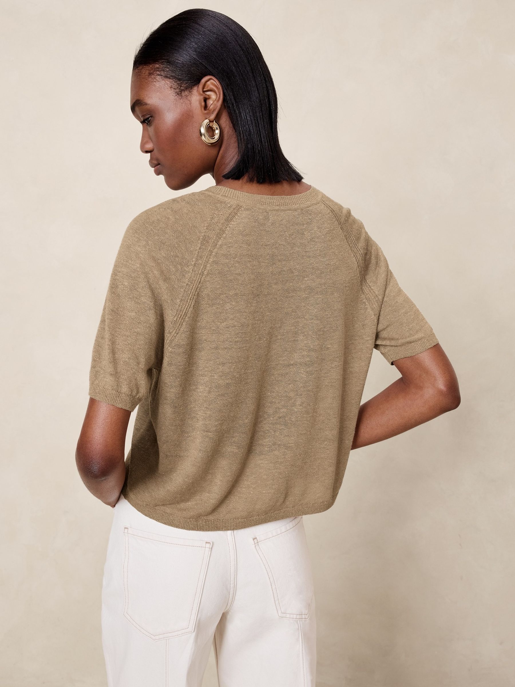 Banana Republic Beige Fern Linen-Blend Short Sleeve Jumper - Image 2 of 4
