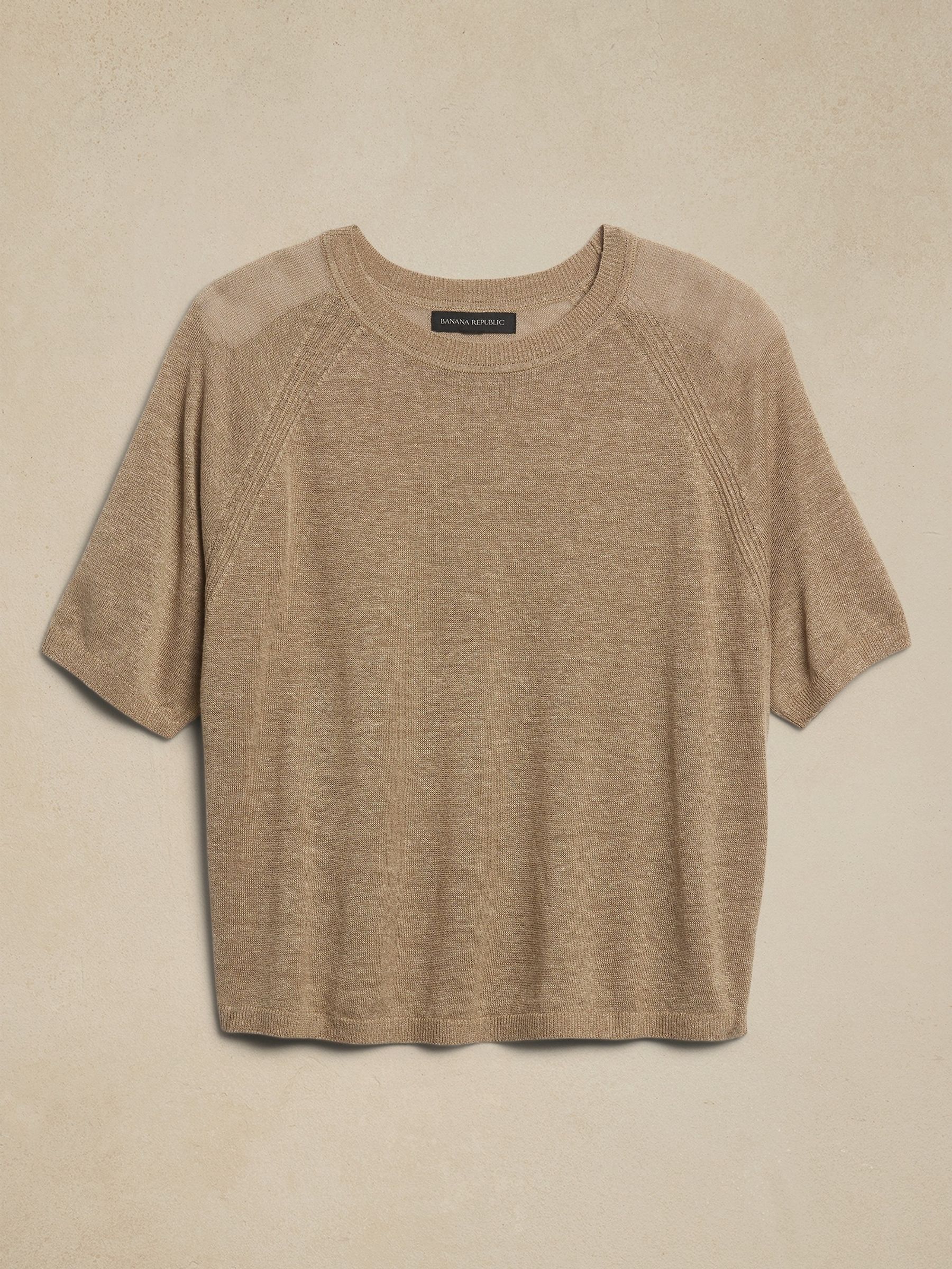 Banana Republic Beige Fern Linen-Blend Short Sleeve Jumper - Image 4 of 4