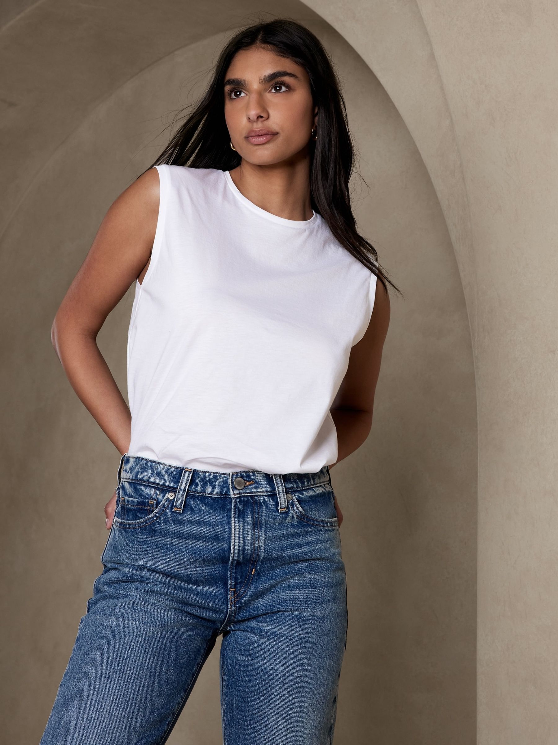 Banana Republic White SUPIMÂ® Tank Top - Image 1 of 4