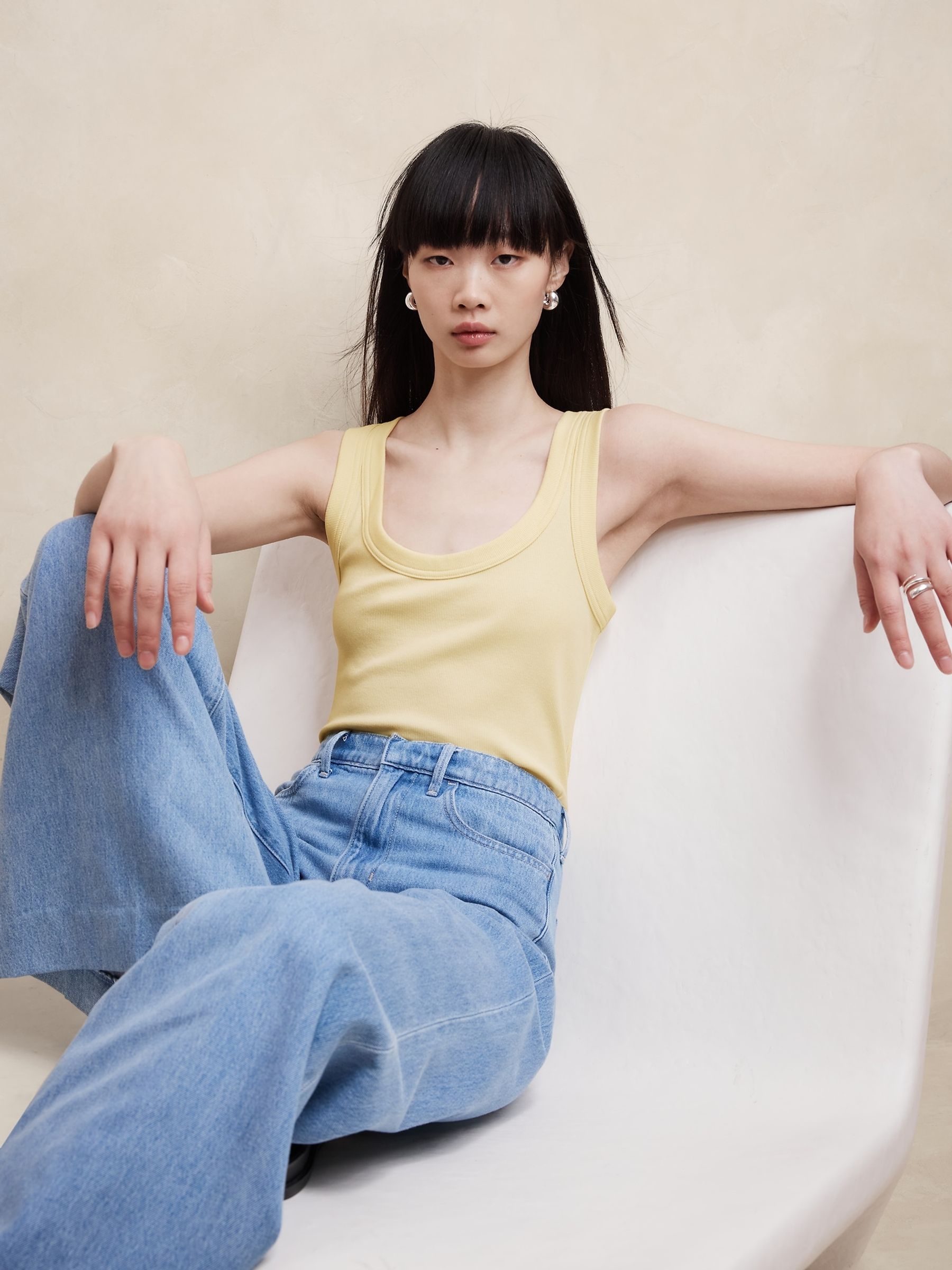 Banana Republic Yellow Ribbed Scoop-Neck Sleeveless Vest - Image 1 of 1