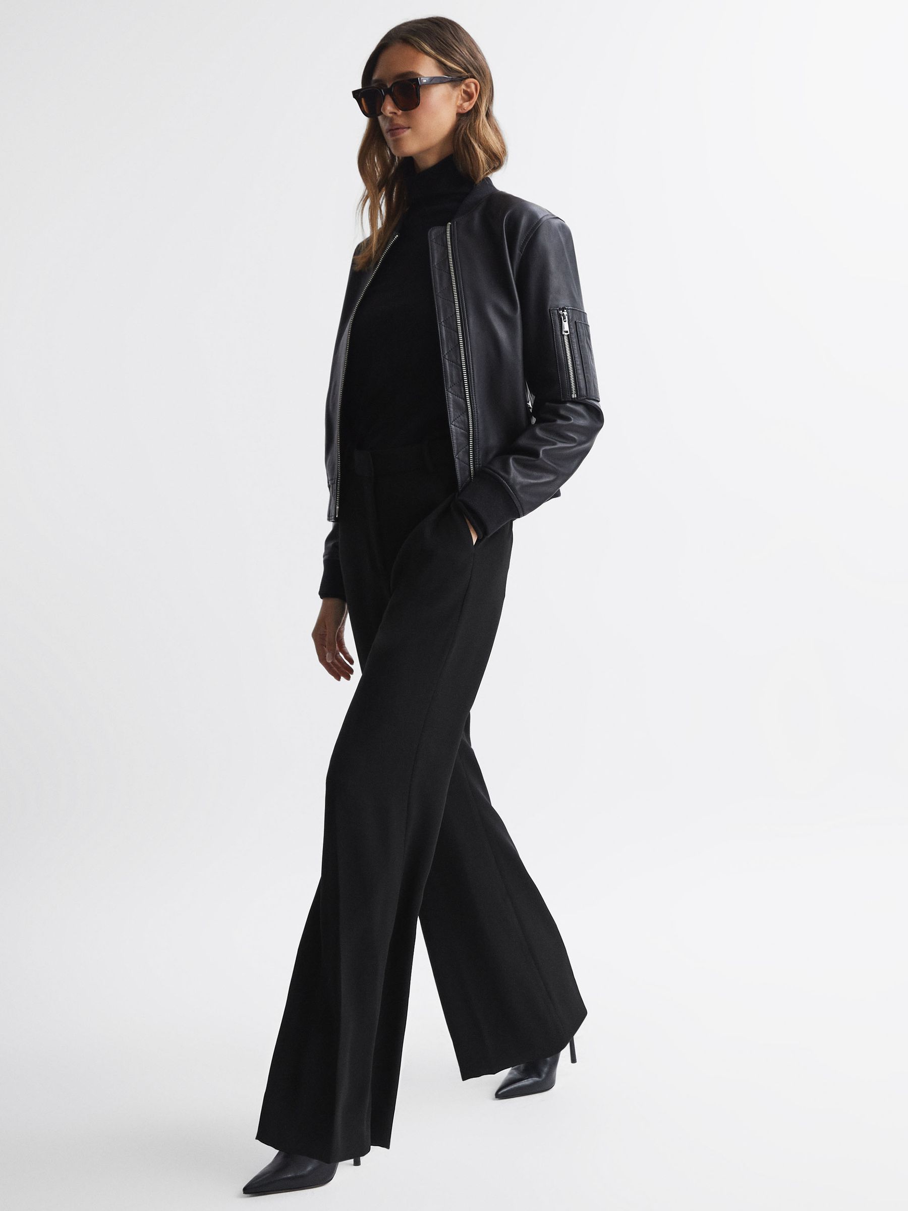 Petite Wide Leg Suit Trousers in Black - Image 1 of 8