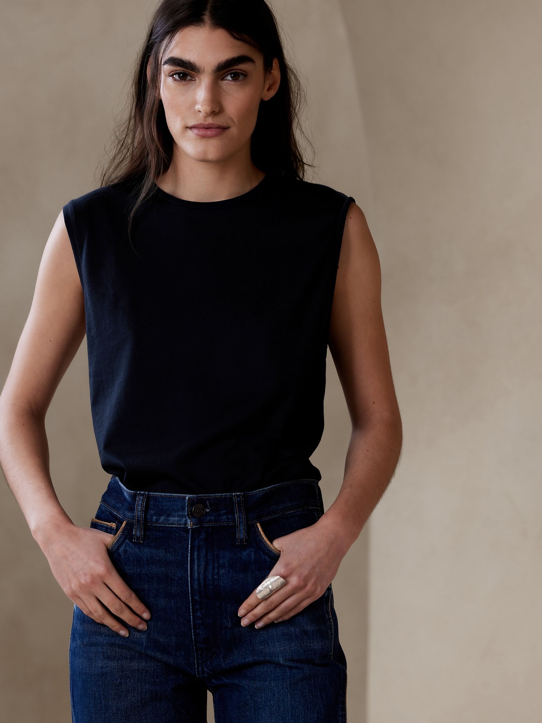 Banana Republic Navy Blue SUPIMÂ® Tank Top - Image 1 of 1