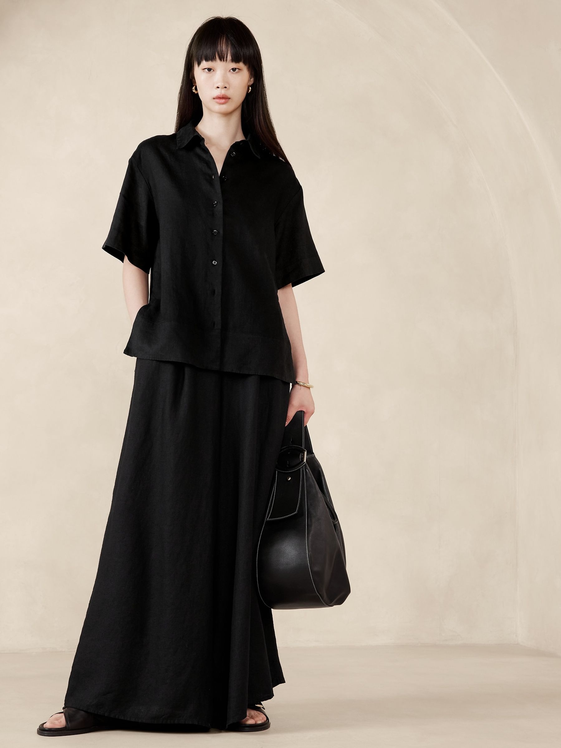 Banana Republic Black The Boxy Crop Linen Shirt - Image 3 of 4