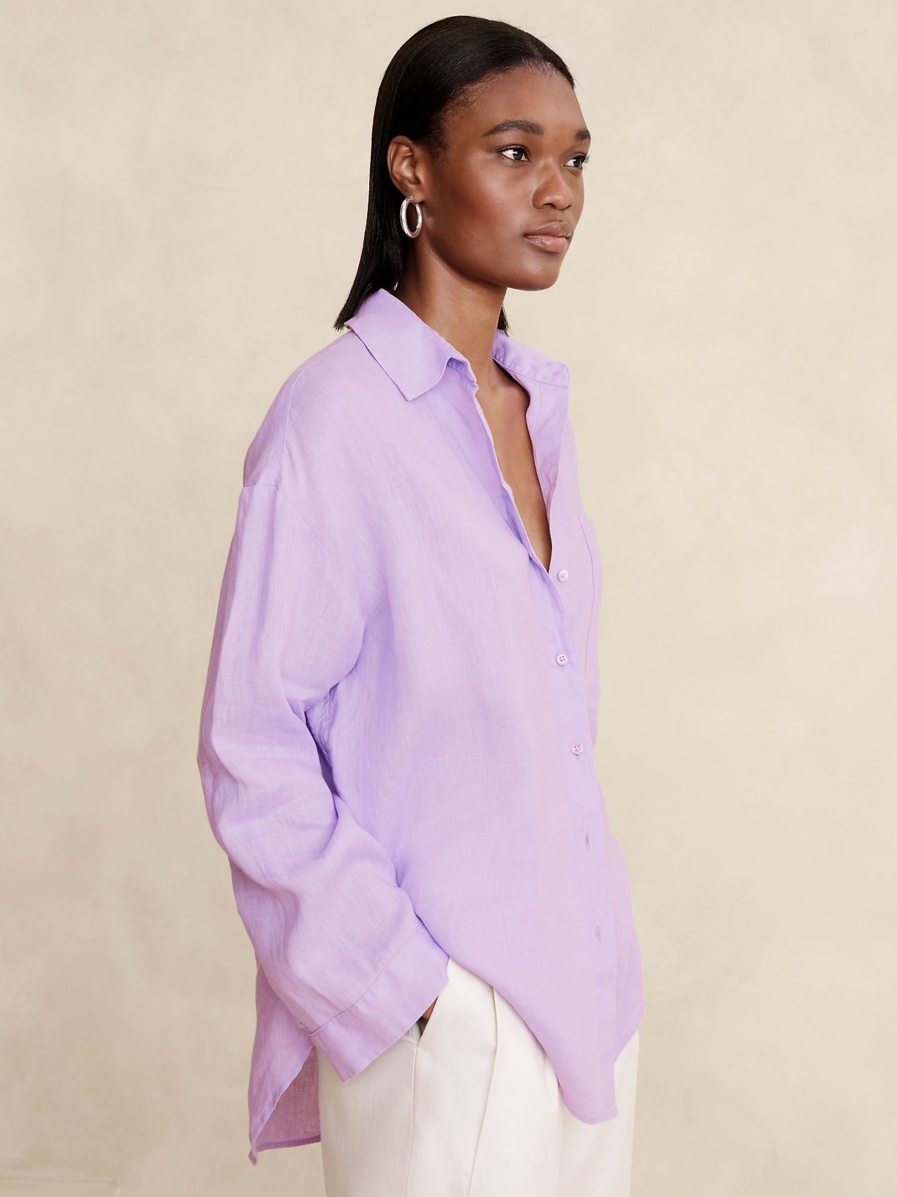 Banana Republic Purple The Oversized Linen Shirt - Image 1 of 1