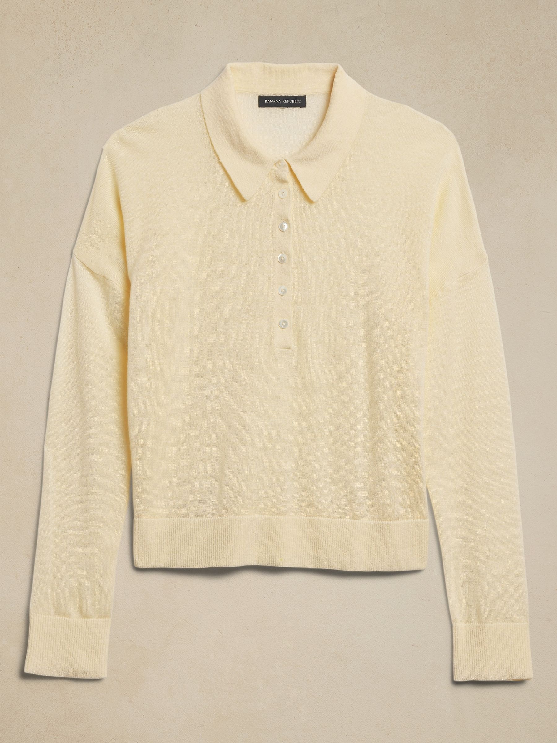 Banana Republic Beige Fern Linen-Blend Lightweight Polo Jumper - Image 4 of 4