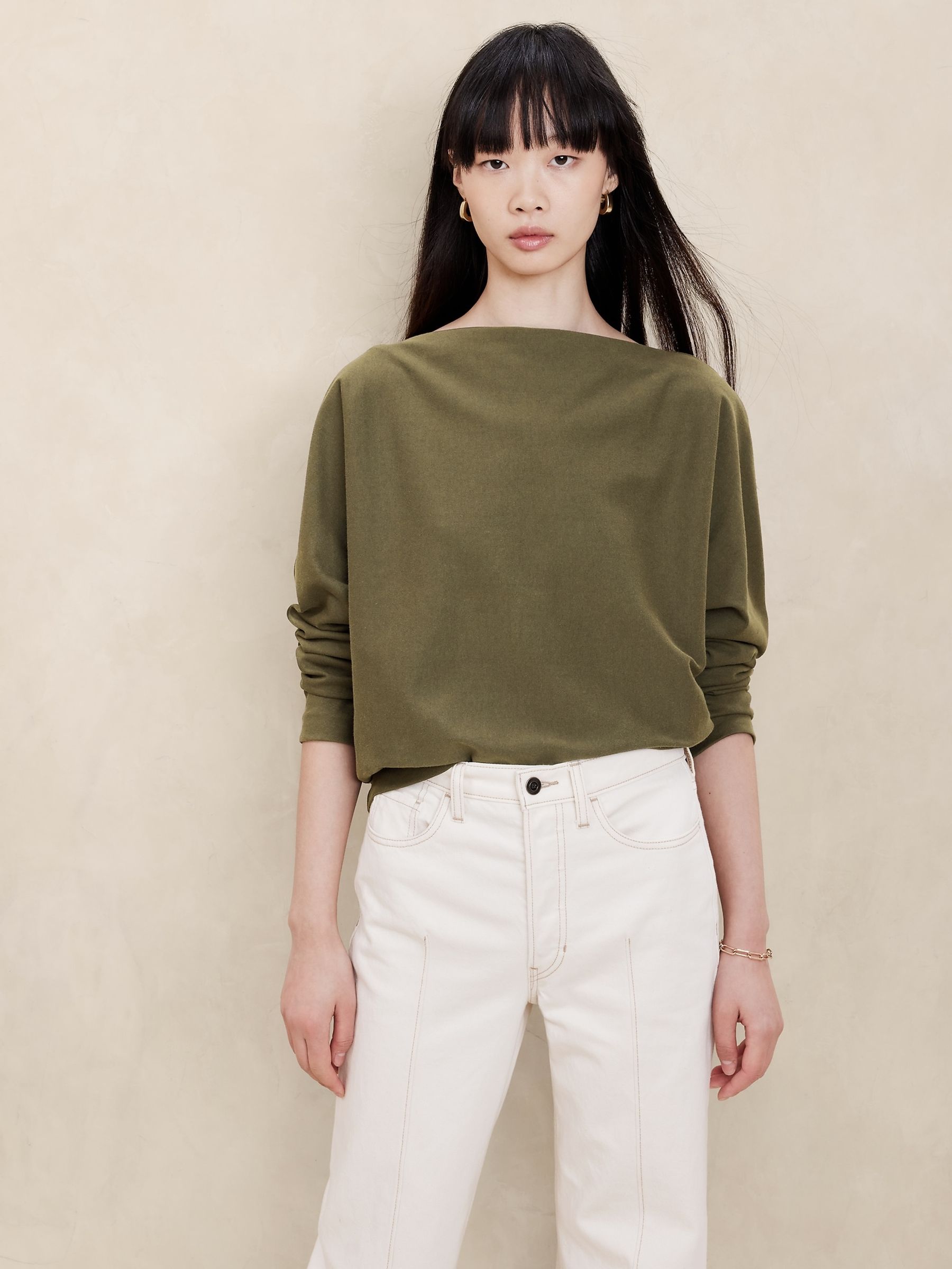 Banana Republic Green Heavy Cotton Dolman Top - Image 1 of 1