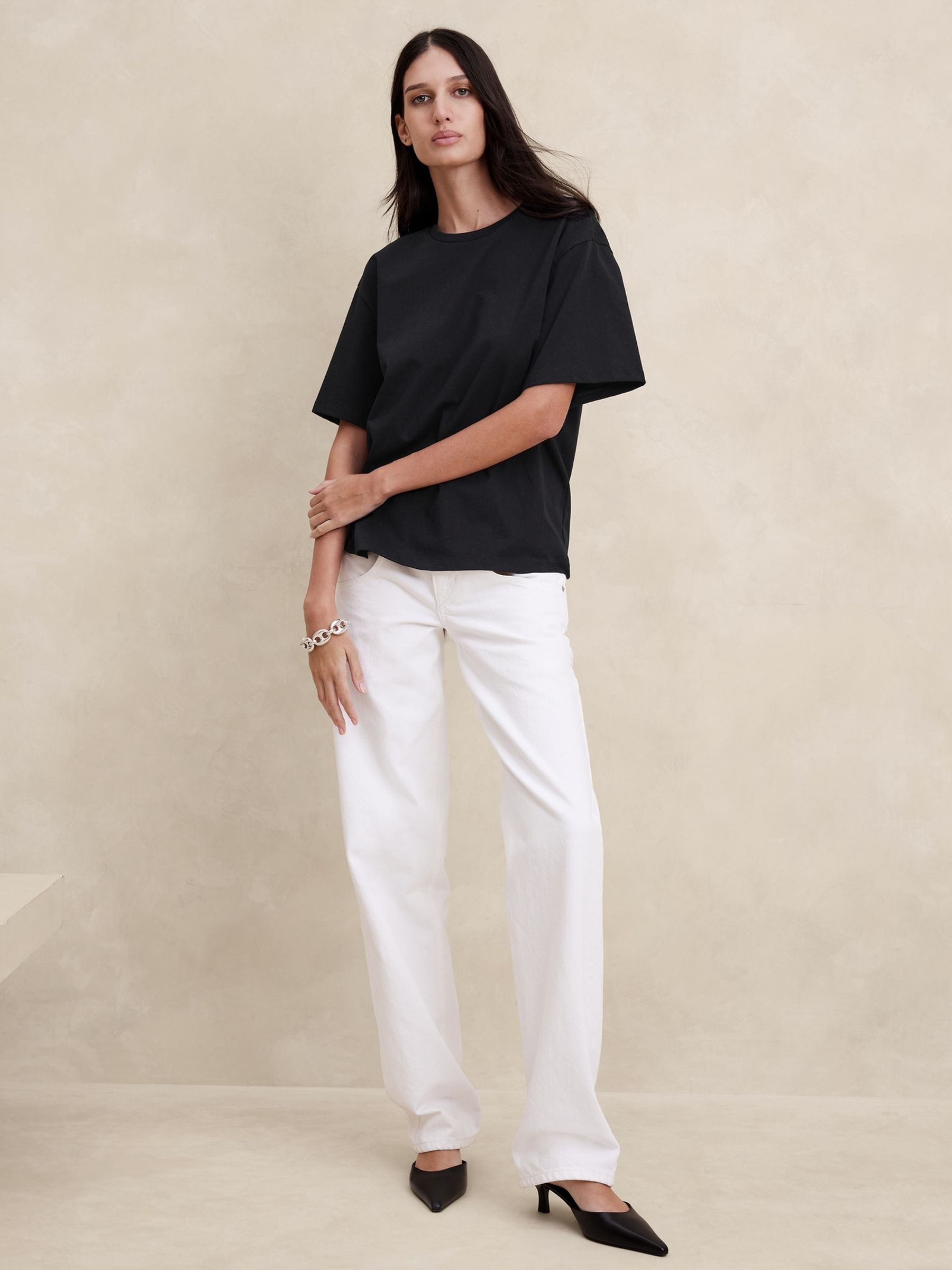 Banana Republic Black Cotton Oversized T-Shirt - Image 1 of 1