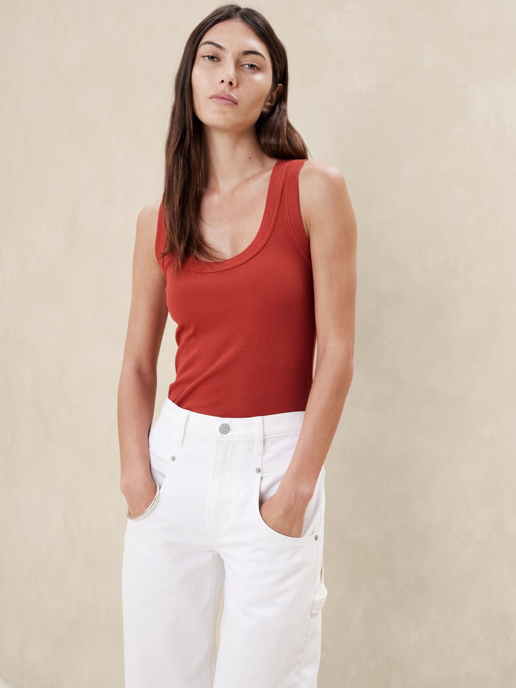 Banana Republic Red Ribbed Scoop-Neck Sleeveless Vest - Image 1 of 1