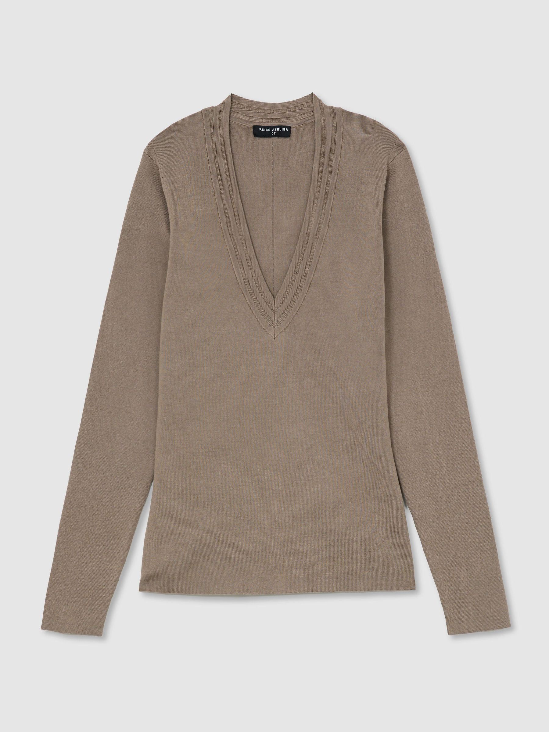 Atelier Silk-Blend Knit V-Neck Jumper in Taupe - Image 2 of 8