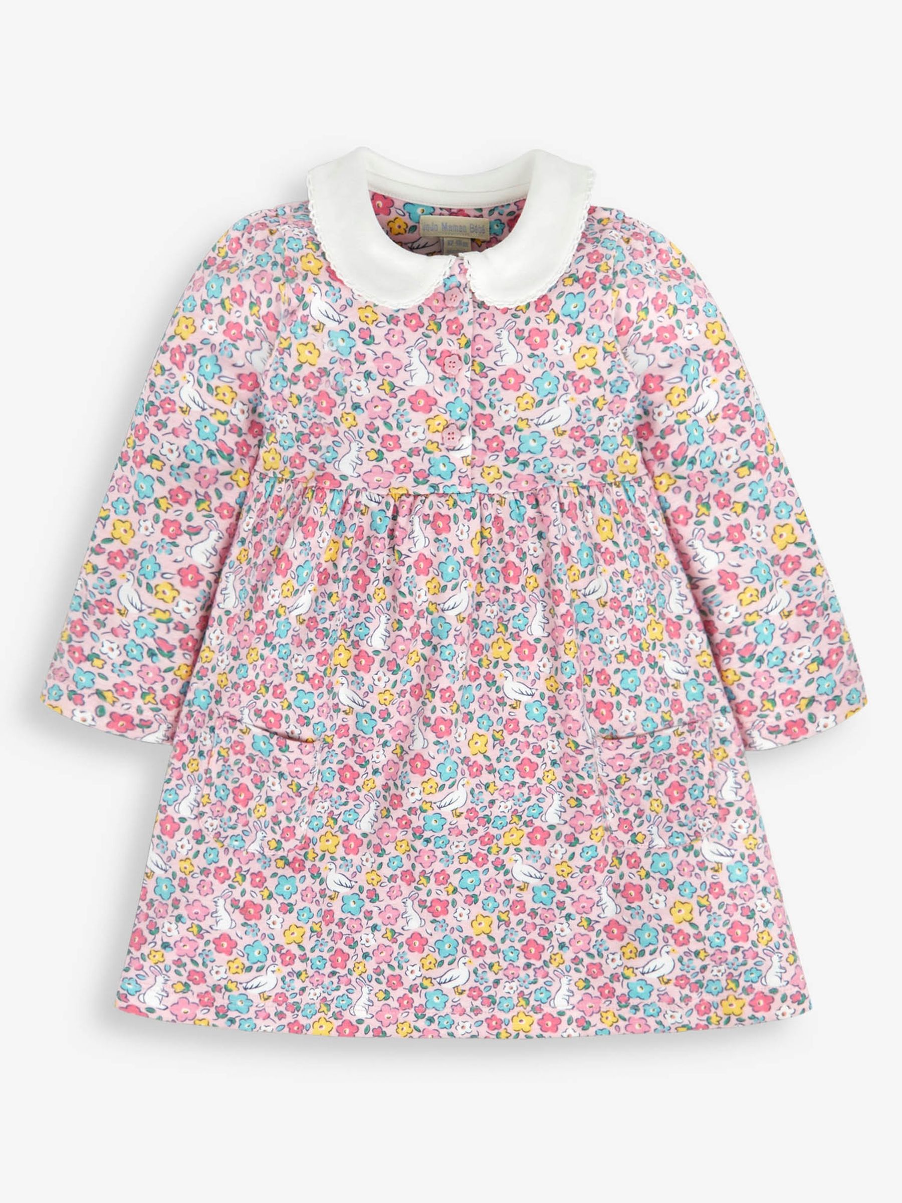 Pink Bunny & Duck Print With Pet In Pocket Peter Pan Dress - Image 1 of 3