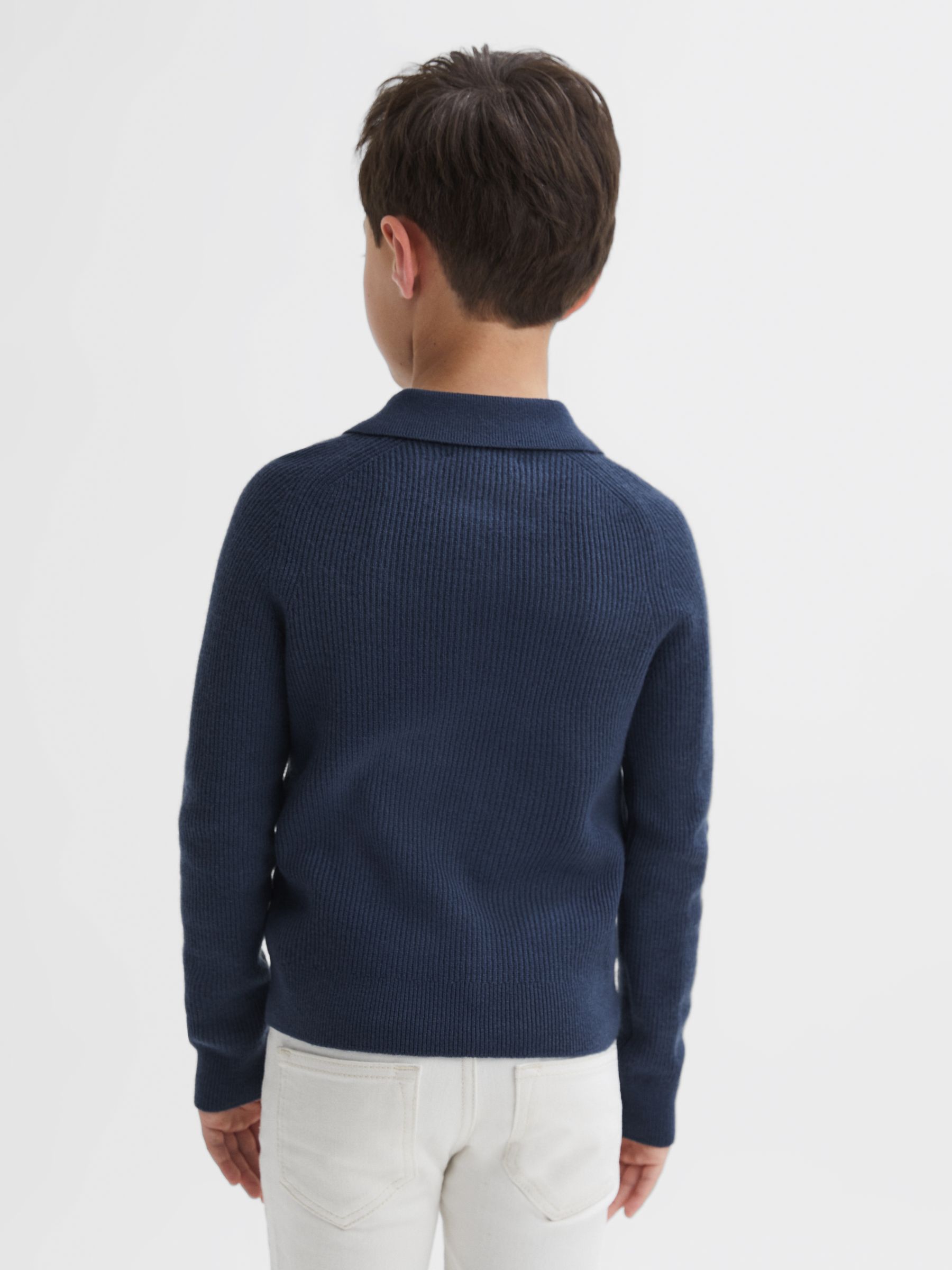 Senior Merino Wool Polo Shirt in Petrol Blue - Image 5 of 6