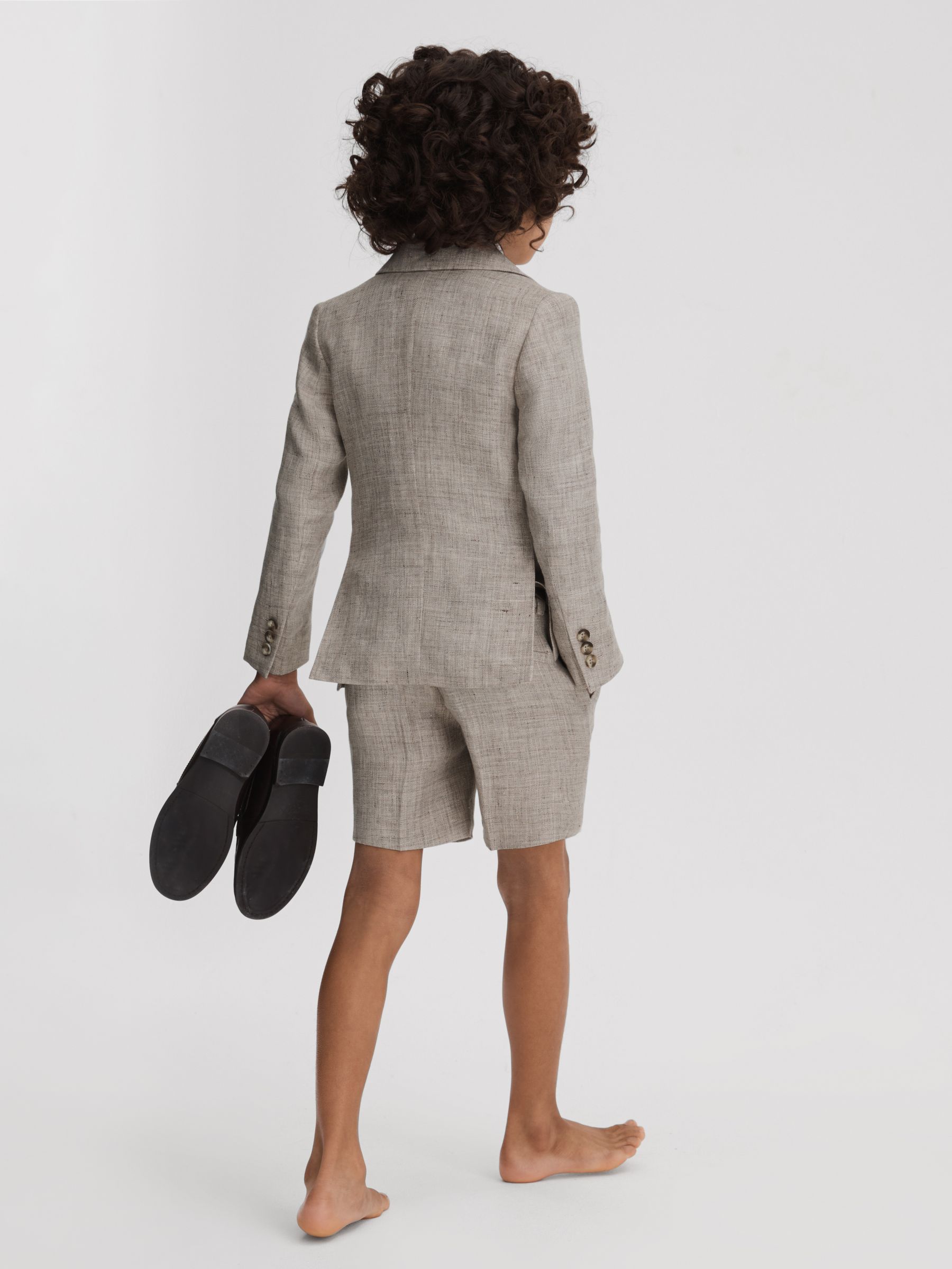 9-13 yrs Tailored 100% Linen Side Adjuster Shorts in Oatmeal - Image 2 of 4