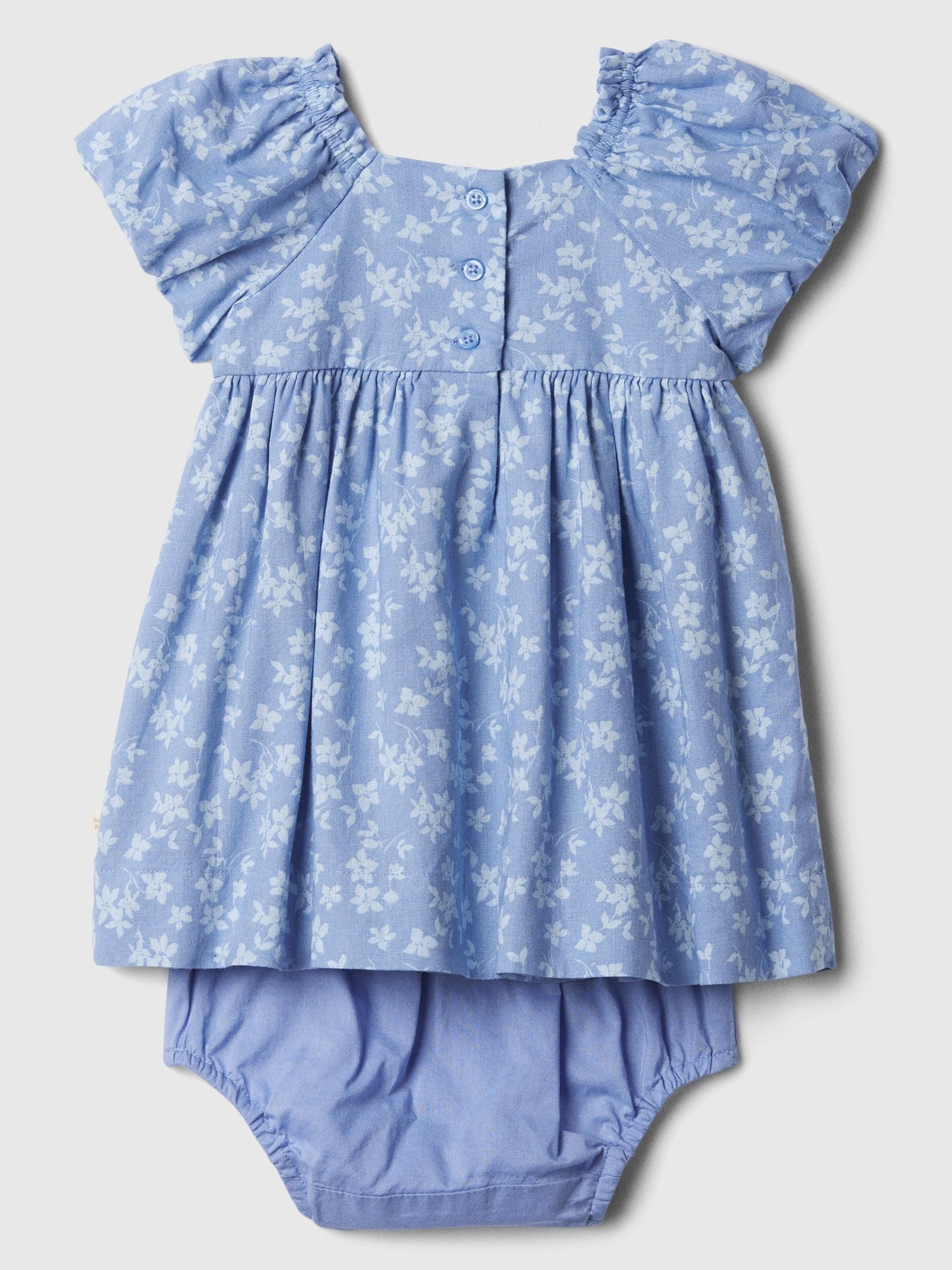 Blue Linen Blend Baby Floral Puff Sleeve Top and Shorts Set (Newborn-24mths) - Image 2 of 4