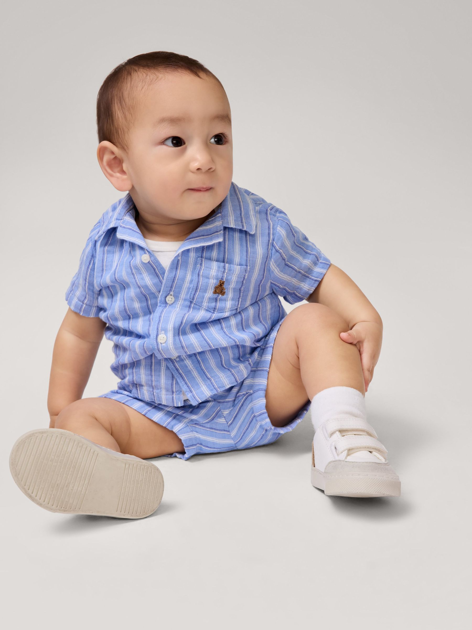 Blue Stripe Crinkle Cotton Brannan Bear Shirt and Shorts Set  (Newborn-24mths) - Image 1 of 1