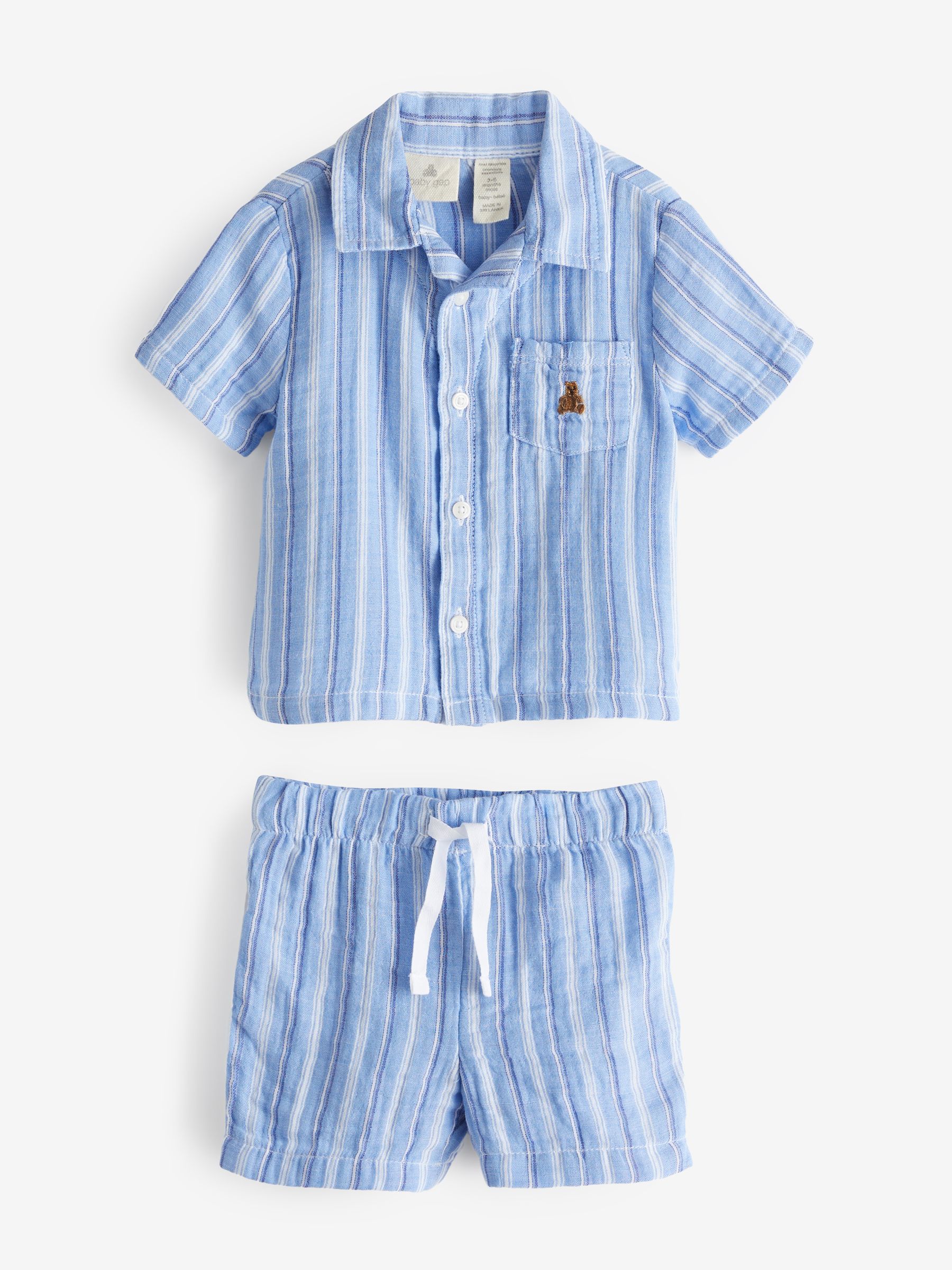 Blue Stripe Crinkle Cotton Brannan Bear Shirt and Shorts Set  (Newborn-24mths) - Image 2 of 7