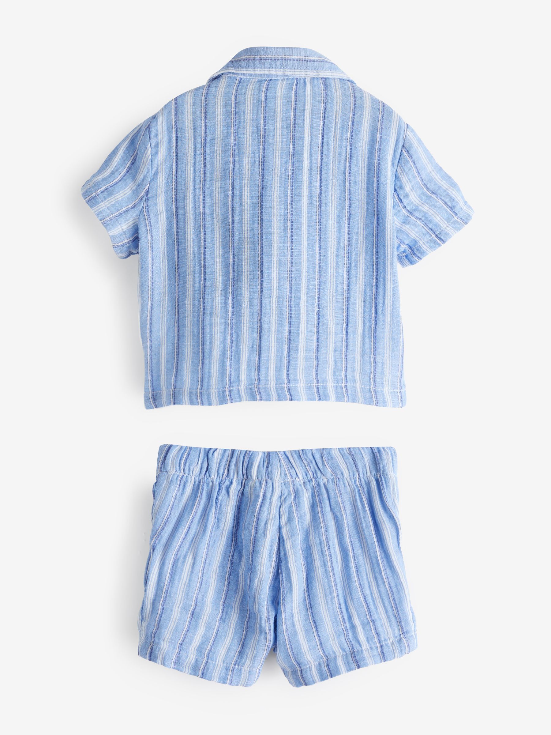 Blue Stripe Crinkle Cotton Brannan Bear Shirt and Shorts Set  (Newborn-24mths) - Image 3 of 7