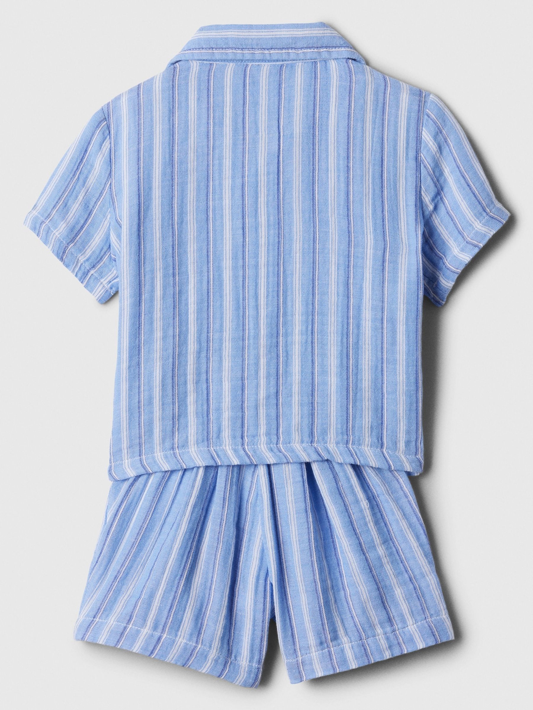 Blue Stripe Crinkle Cotton Brannan Bear Shirt and Shorts Set  (Newborn-24mths) - Image 4 of 7