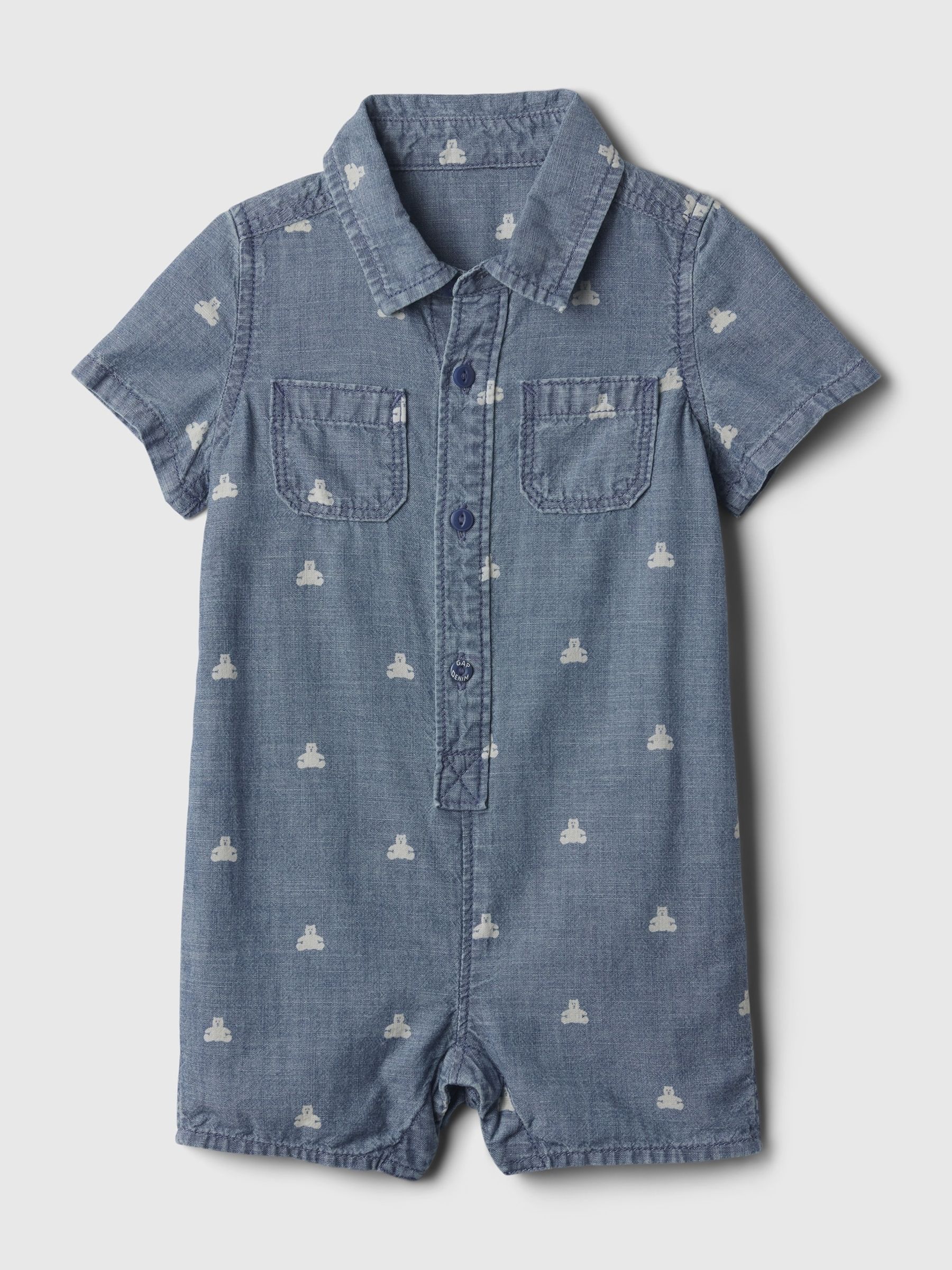 Blue Denim Shirt Romper (Newborn-24mths) - Image 1 of 1