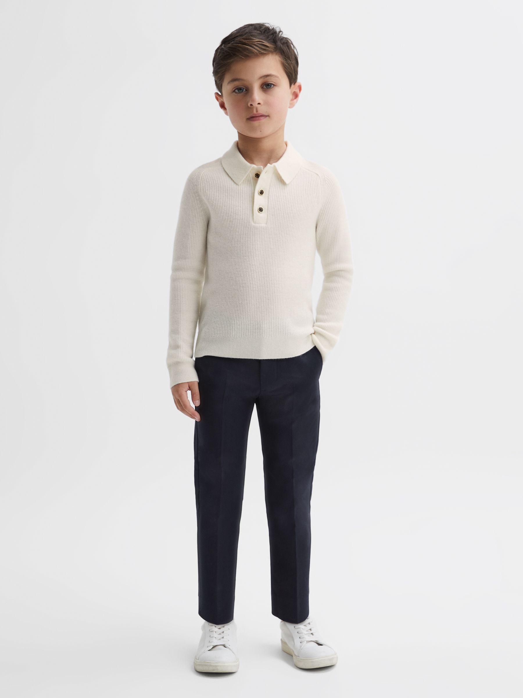 Senior Merino Wool Polo Shirt in Ecru - Image 1 of 6