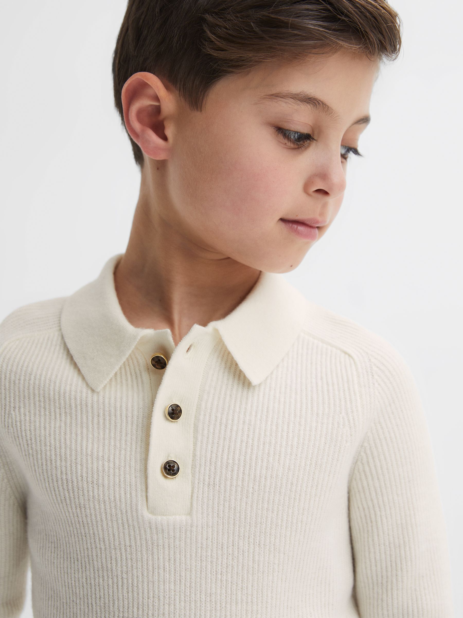 Senior Merino Wool Polo Shirt in Ecru - Image 3 of 6