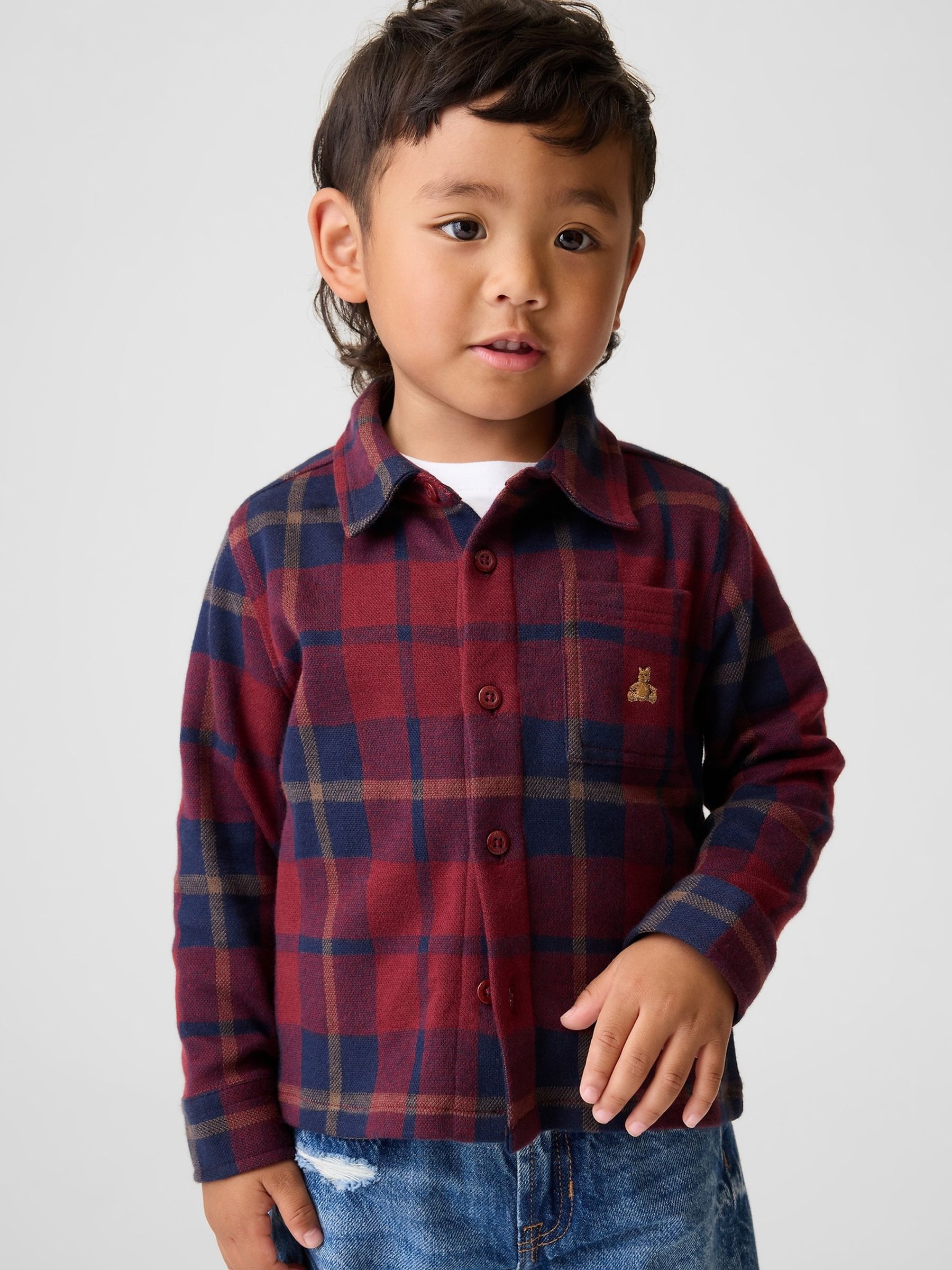 Red Knit Jersey Check Shirt - Image 1 of 3