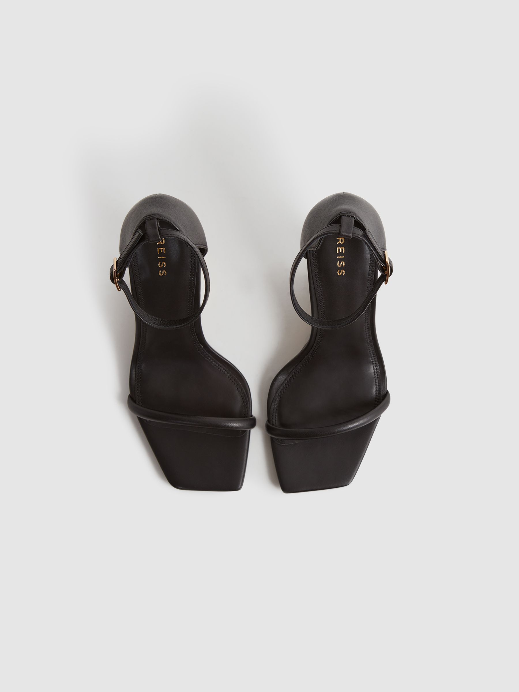Leather Strappy Wedge Heels in Black/Gold - Image 3 of 5