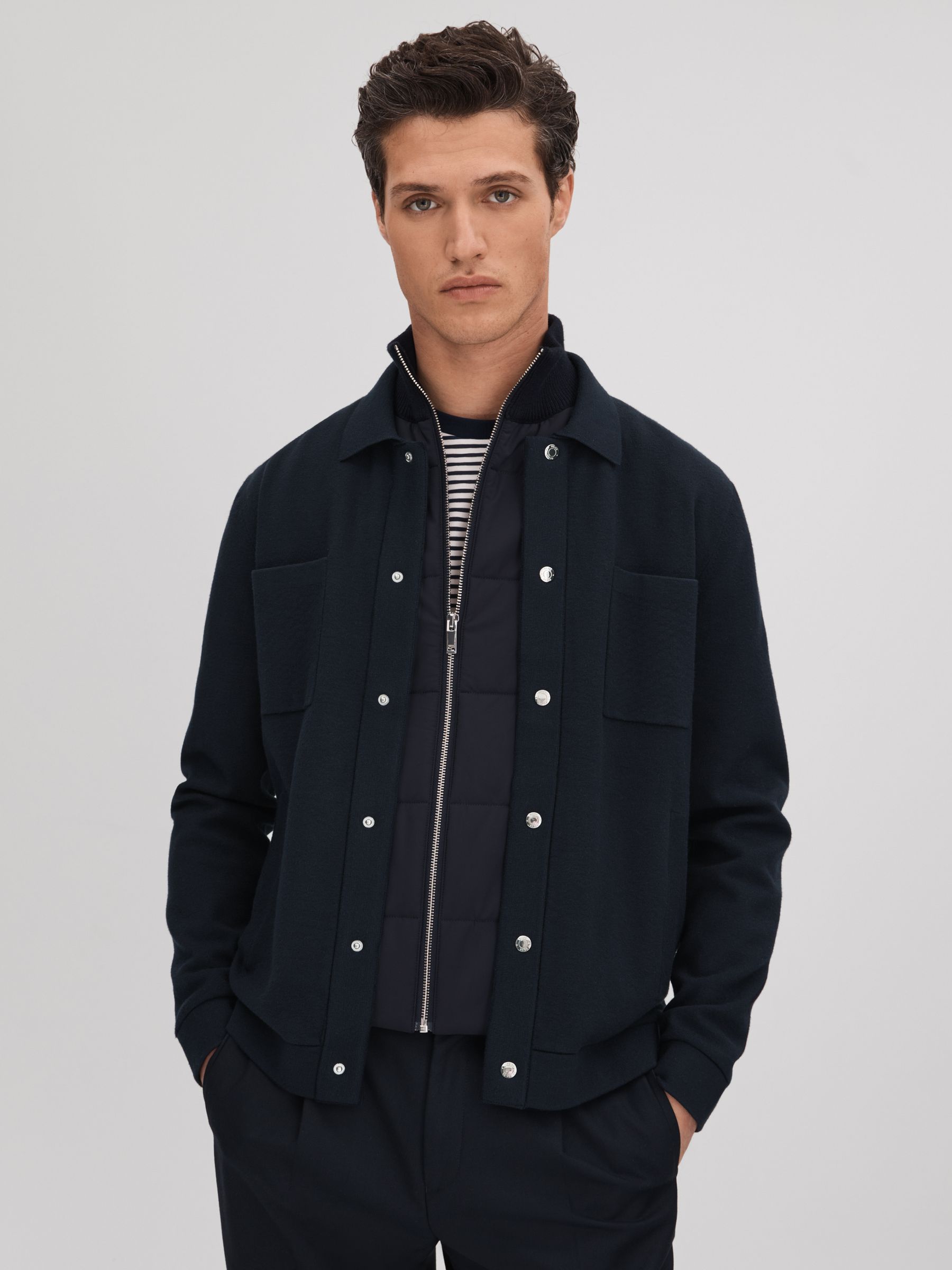 Hybrid Funnel Neck Jacket in Navy - Image 1 of 6