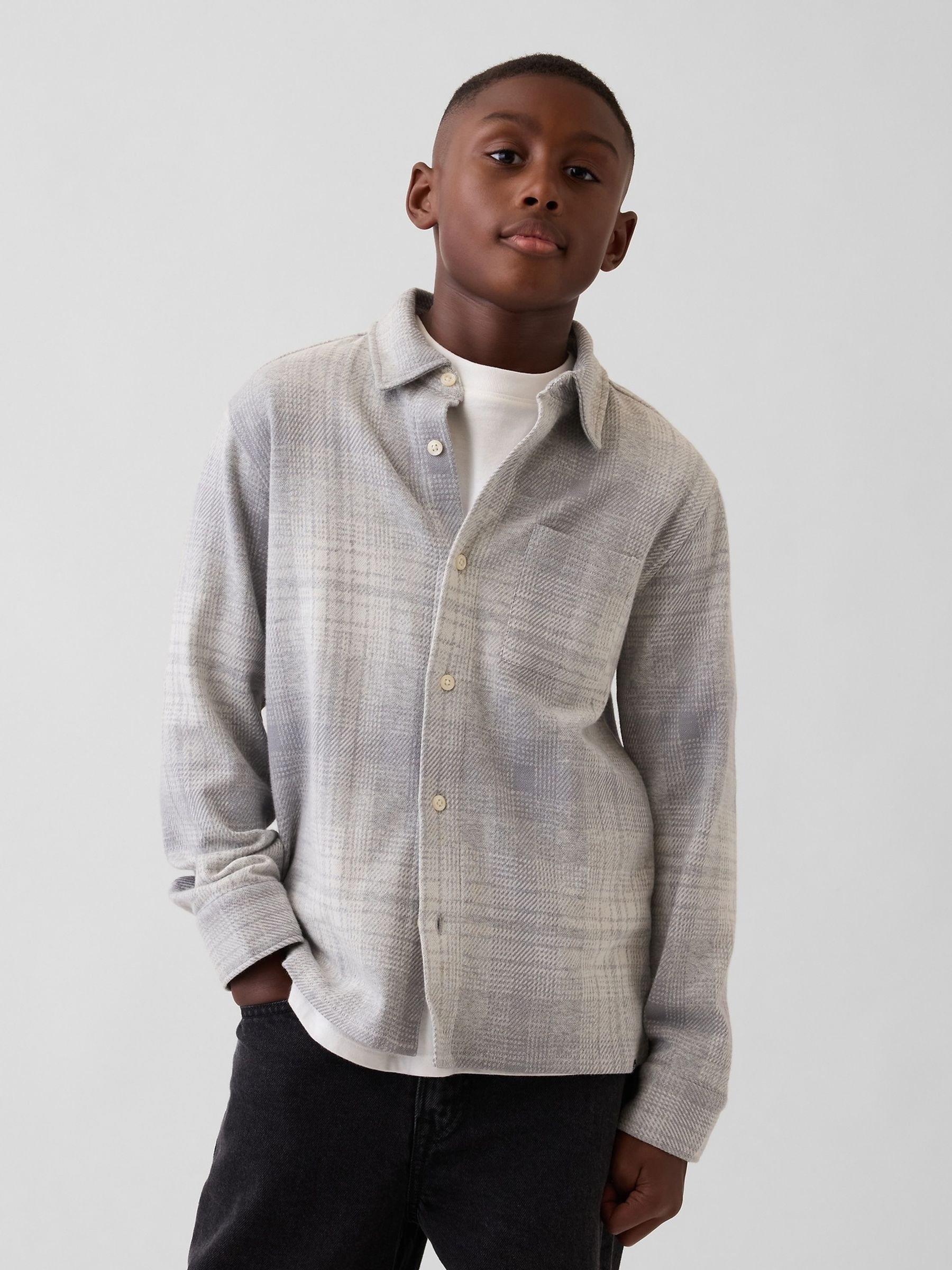Grey Knit Jersey Check Shirt - Image 1 of 5