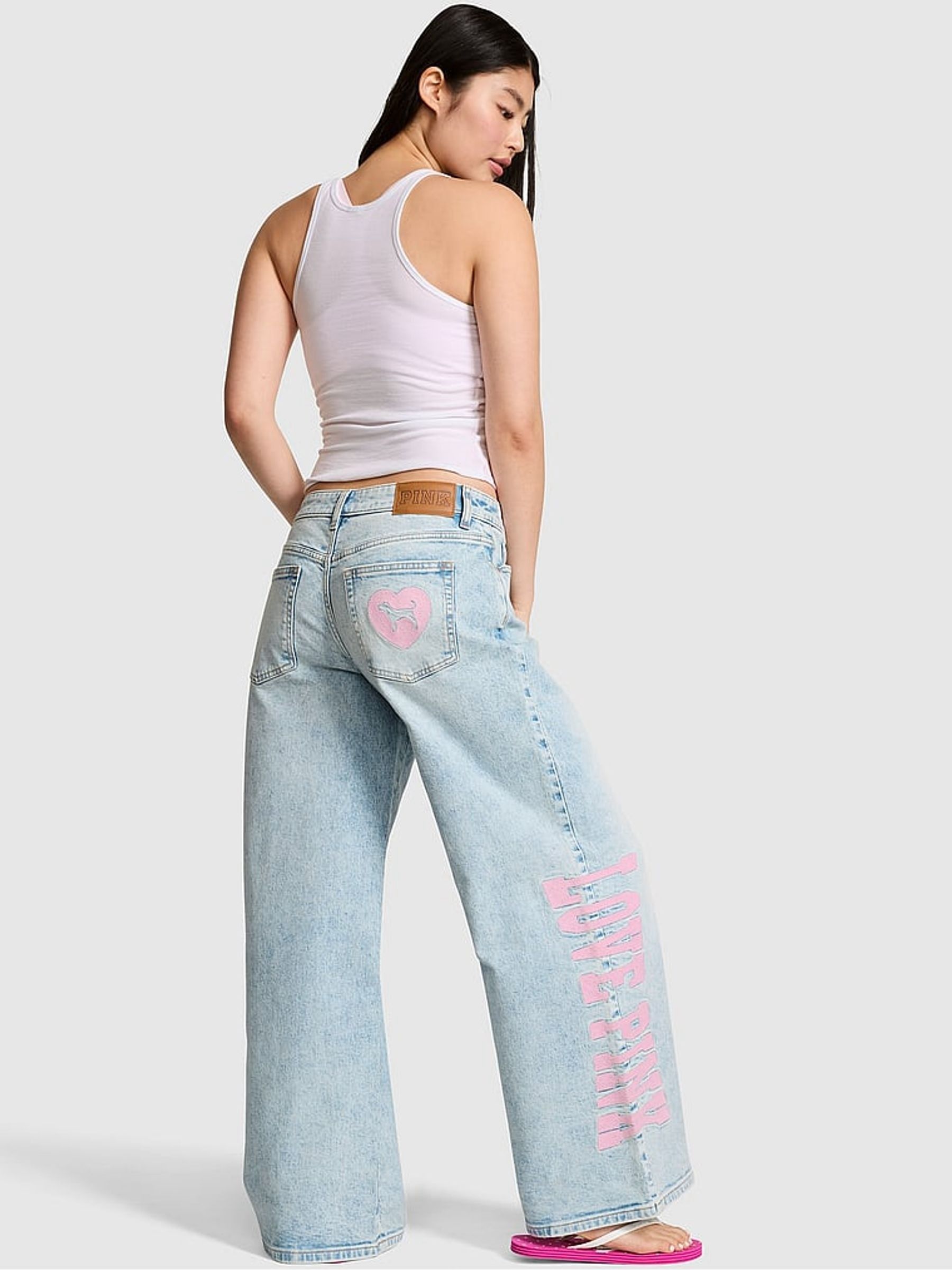 Light Wash Blue Logo Mid-Rise Baggy Wide Leg Jeans - Image 2 of 3