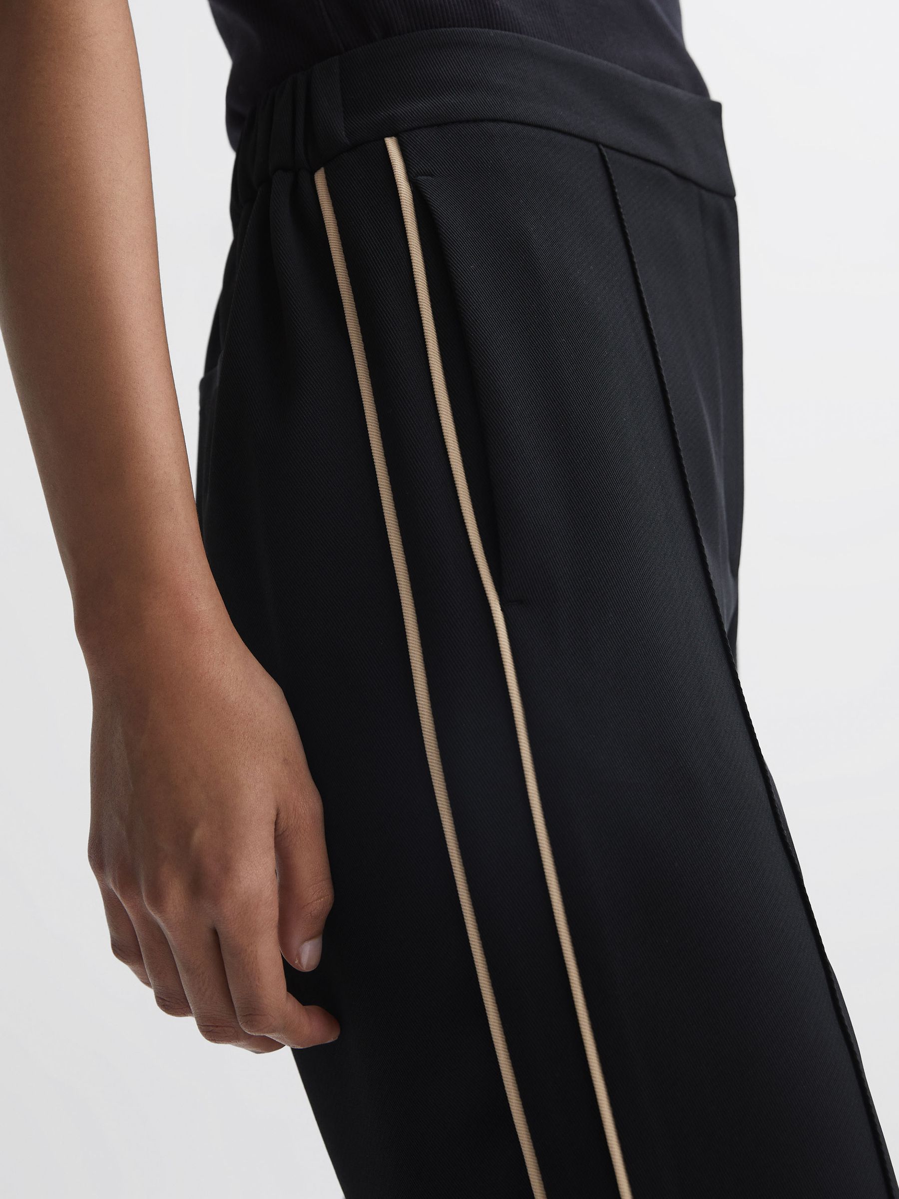 Reiss Tapered Fit Side Stripe Trousers in Black | REISS