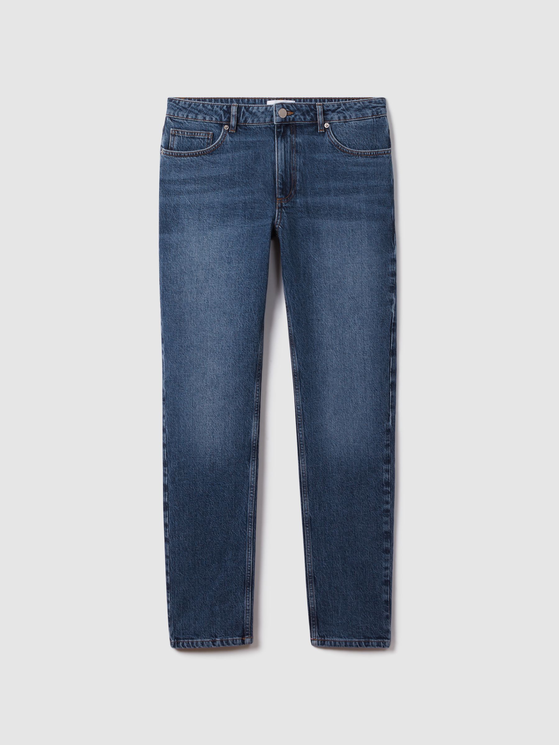 Tapered Slim Fit Washed Jeans in Mid Blue Wash - Image 2 of 6