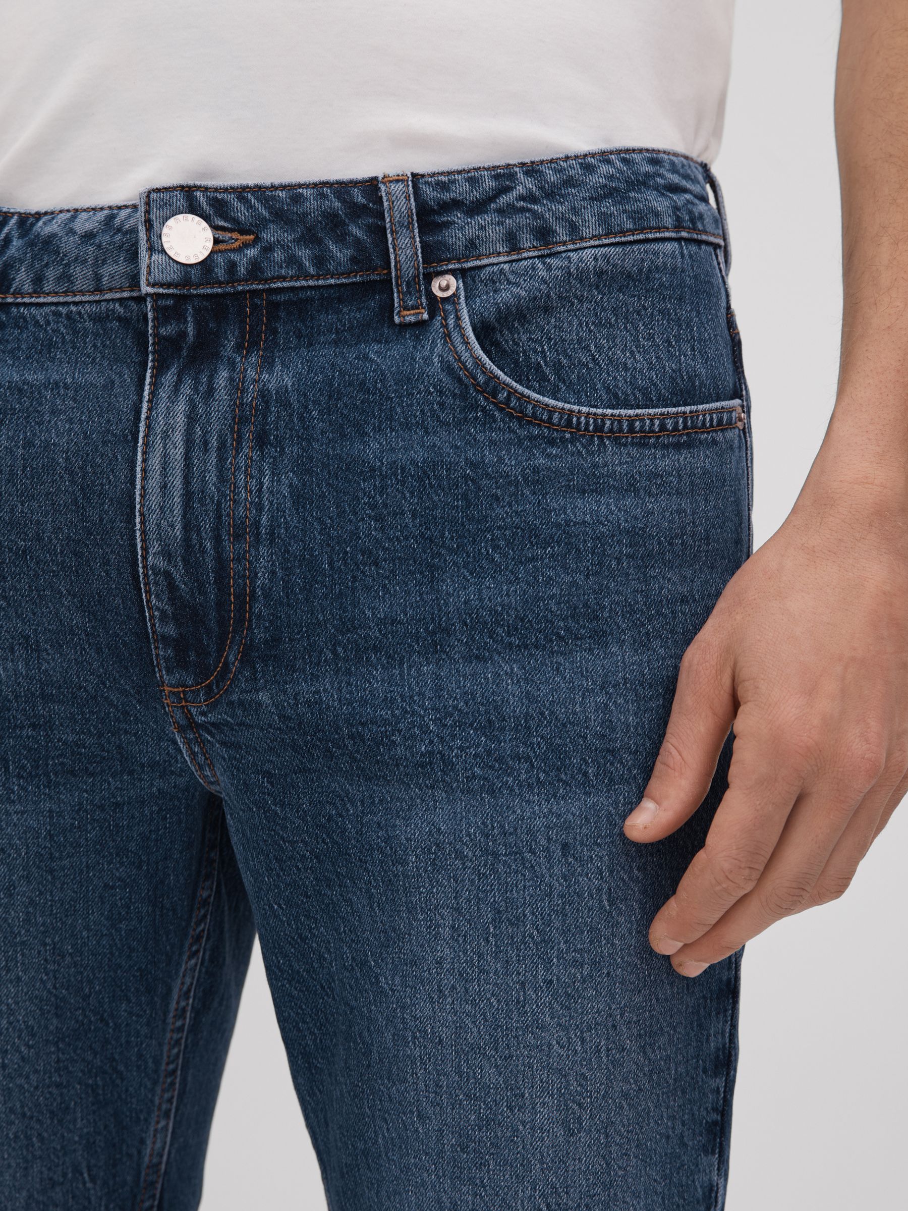 Tapered Slim Fit Washed Jeans in Mid Blue Wash - Image 4 of 6