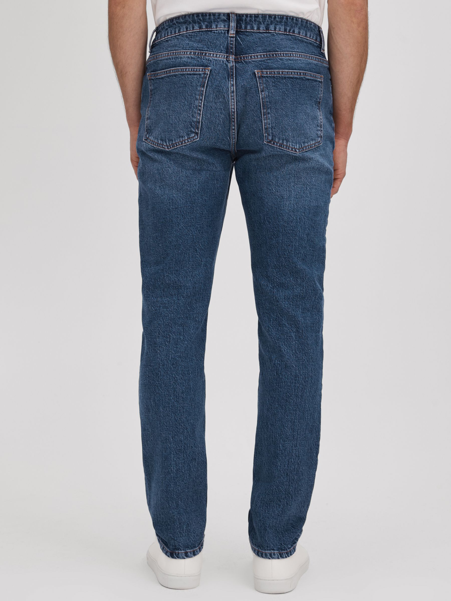 Tapered Slim Fit Washed Jeans in Mid Blue Wash - Image 5 of 6