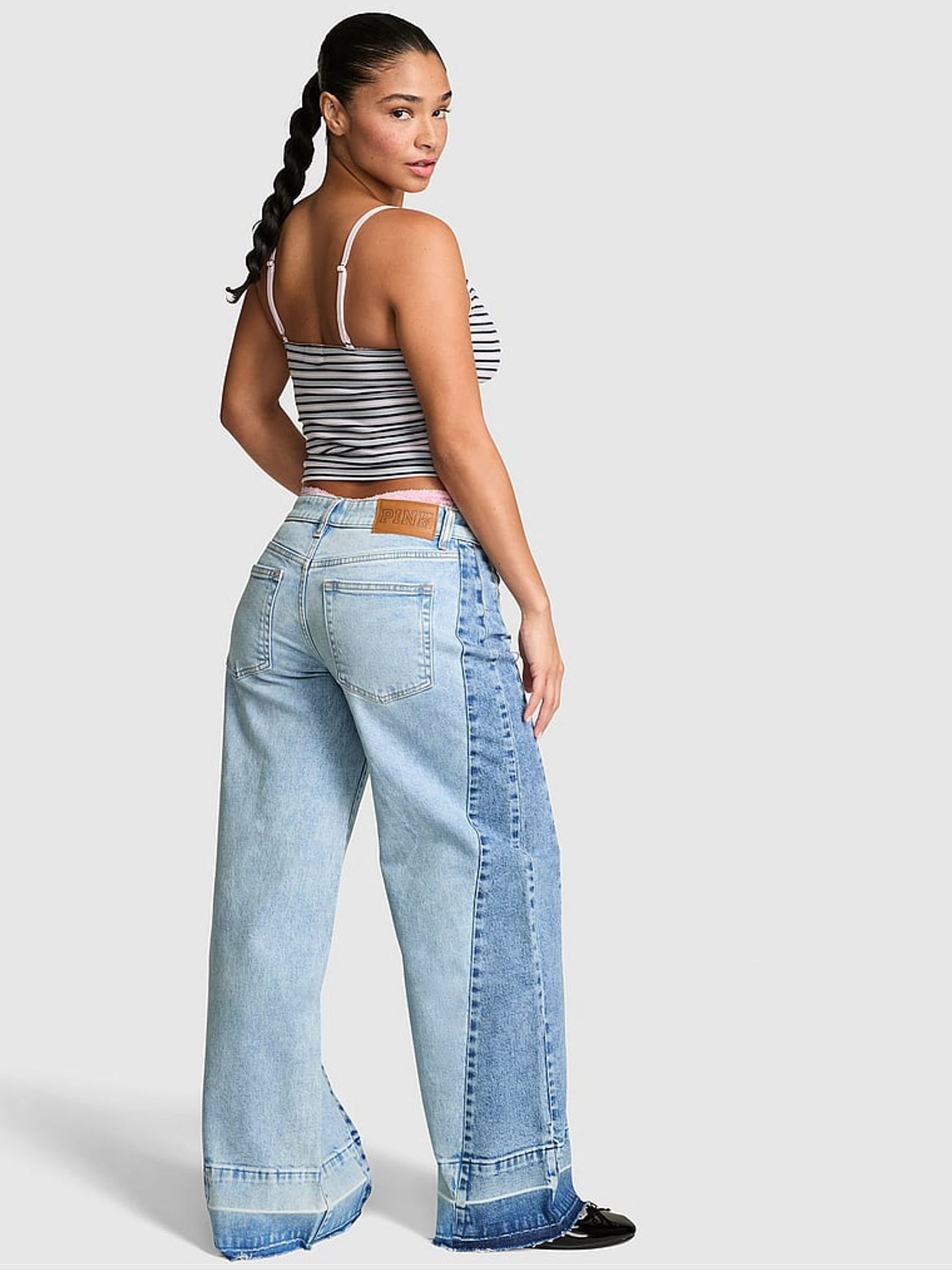 Light Wash Blue Panel Mid-Rise Baggy Wide Leg Jeans - Image 2 of 2