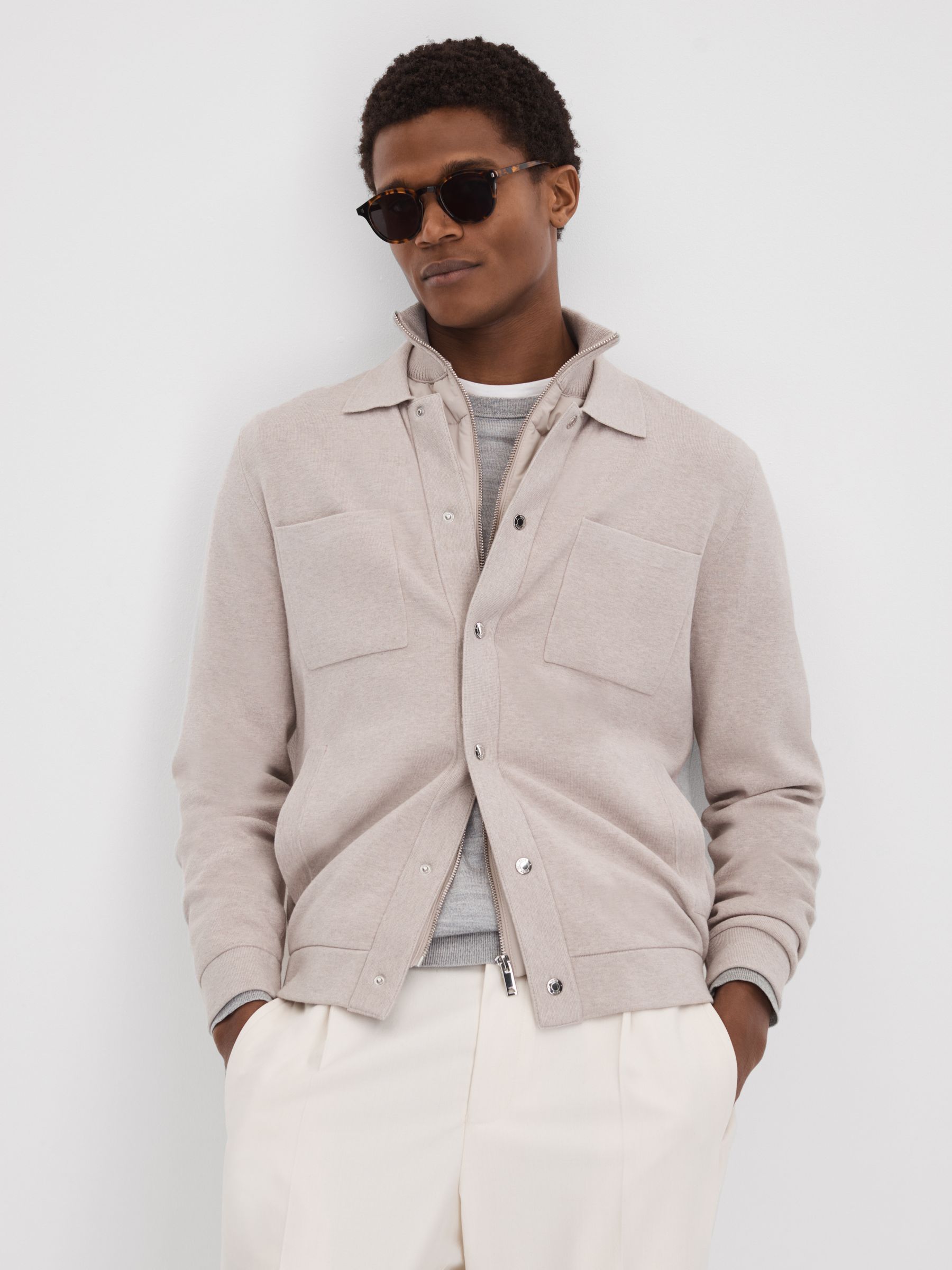 Hybrid Funnel Neck Jacket in Oatmeal Melange - Image 1 of 6