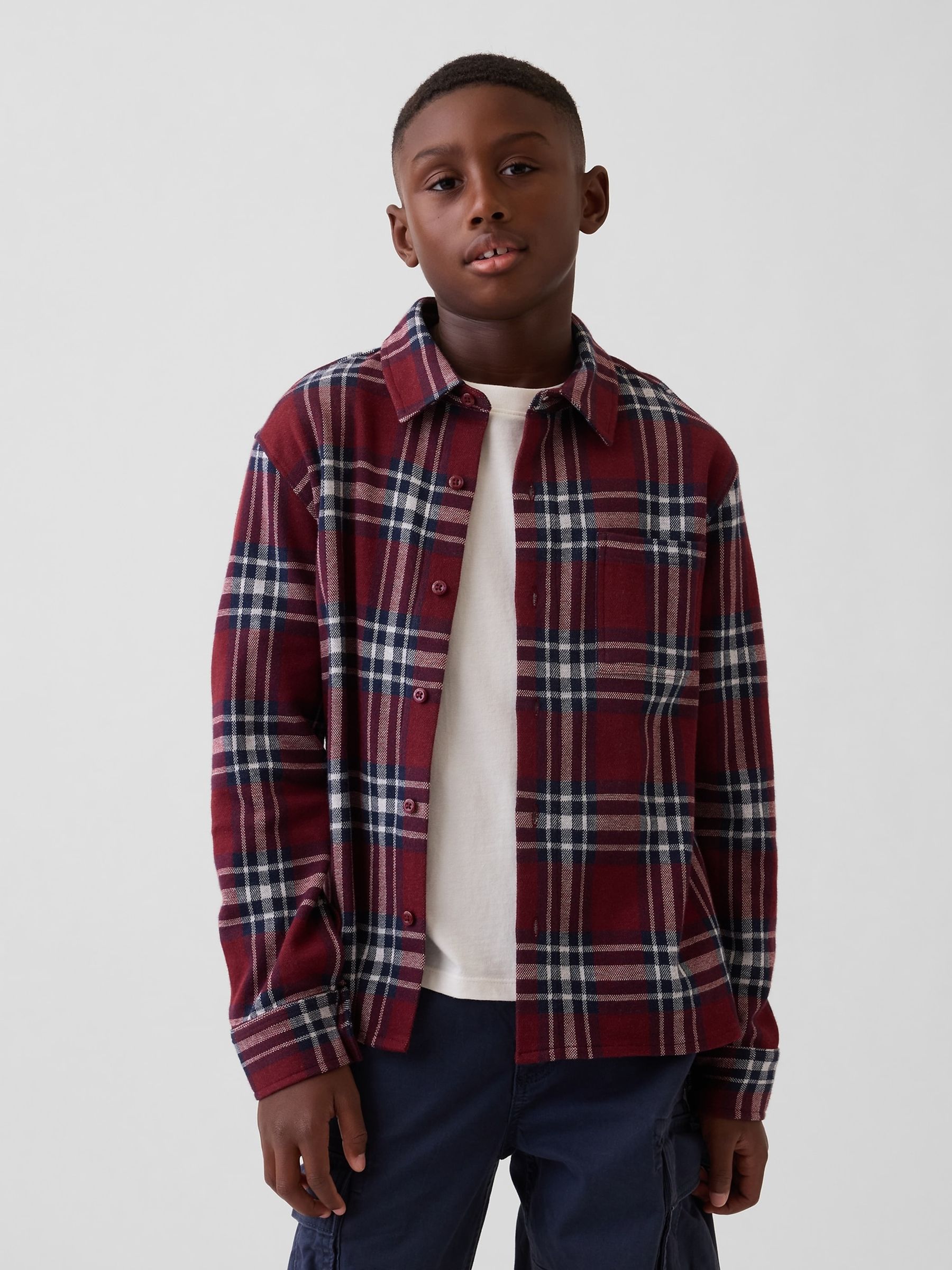 Burgundy Red Knit Jersey Check Shirt - Image 1 of 5
