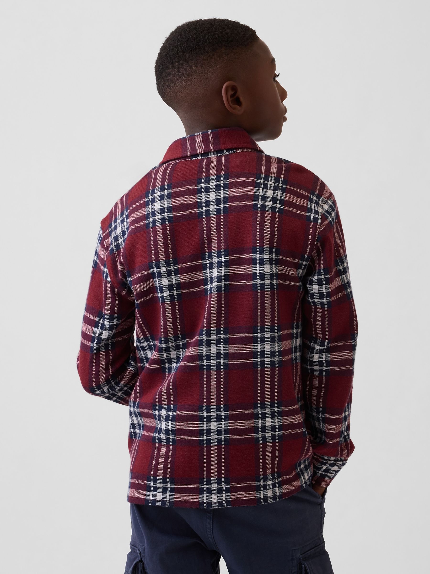 Burgundy Red Knit Jersey Check Shirt - Image 2 of 5