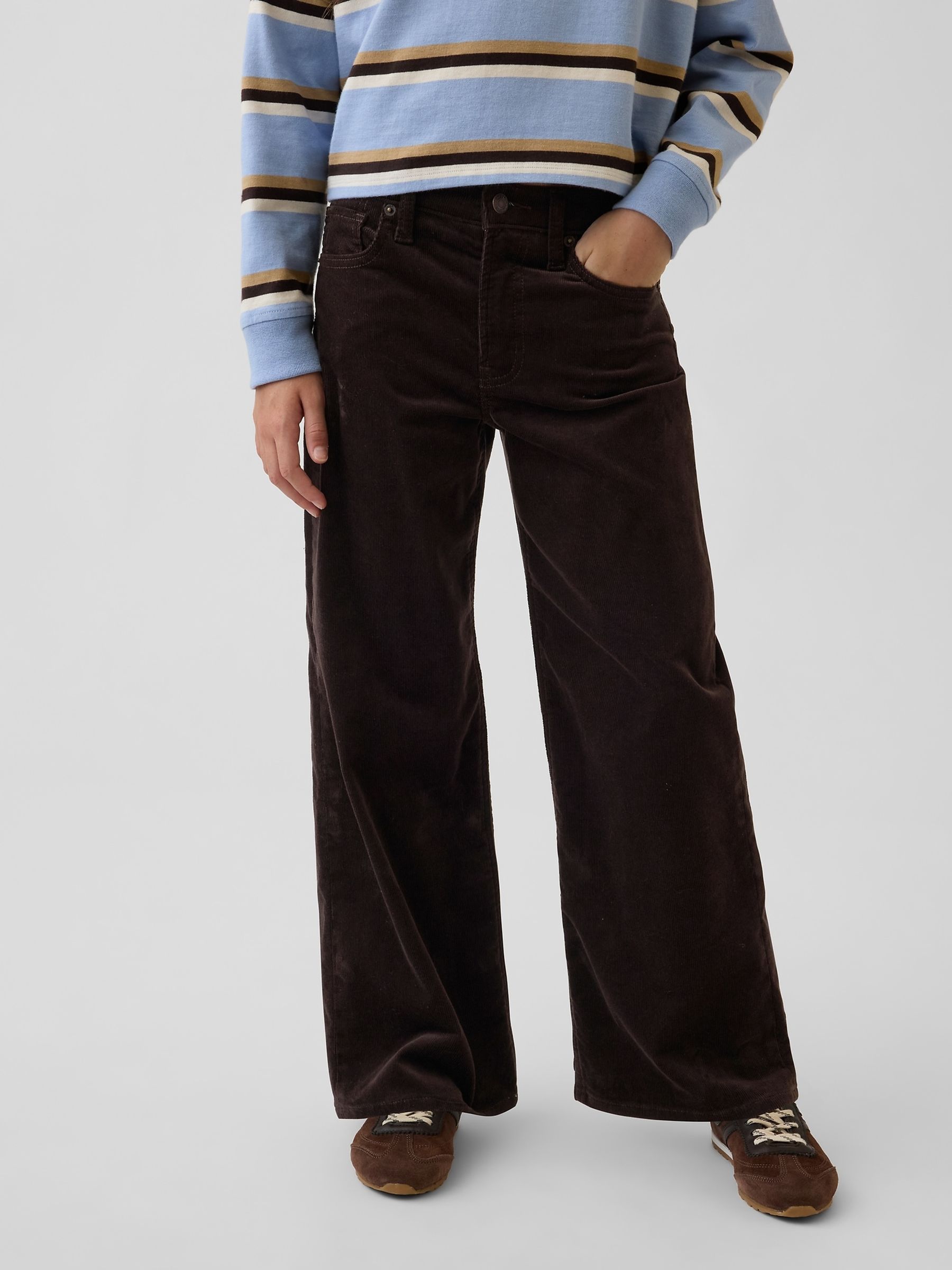 Dark Brown Corduroy Low Rise Corduroy Stride Wide-Leg Jeans - Image 1 of 5 Dark Brown Corduroy Low Rise Corduroy Stride Wide-Leg Jeans - Image 1 of 5