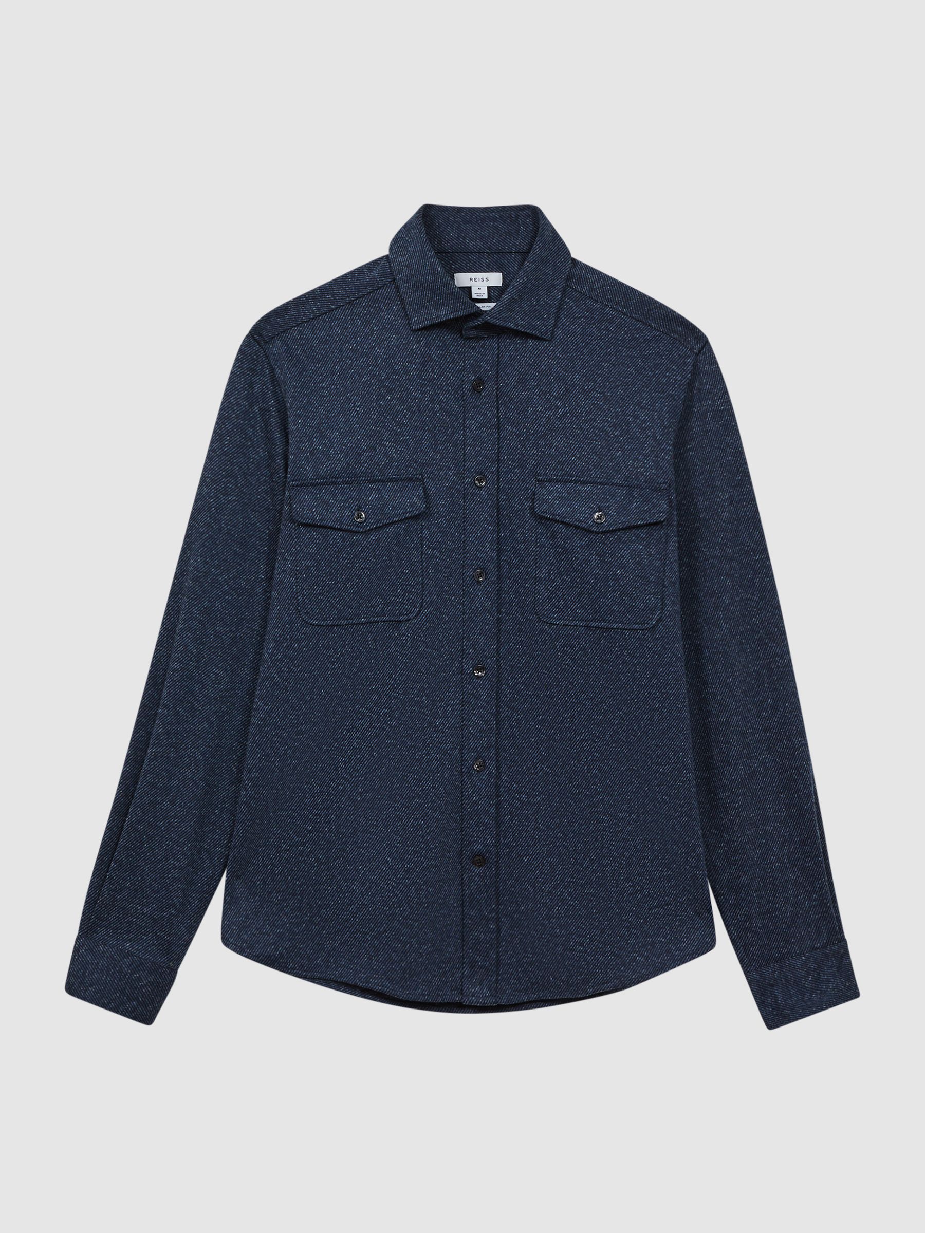 Button-Through Twin Pocket Overshirt in Blue - Image 2 of 4